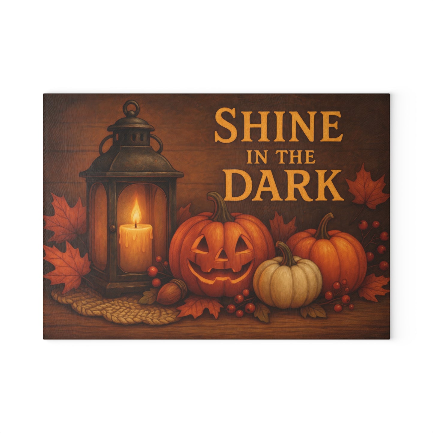 Harvest Lantern Glass Cutting Board - Shine in the Dark Design