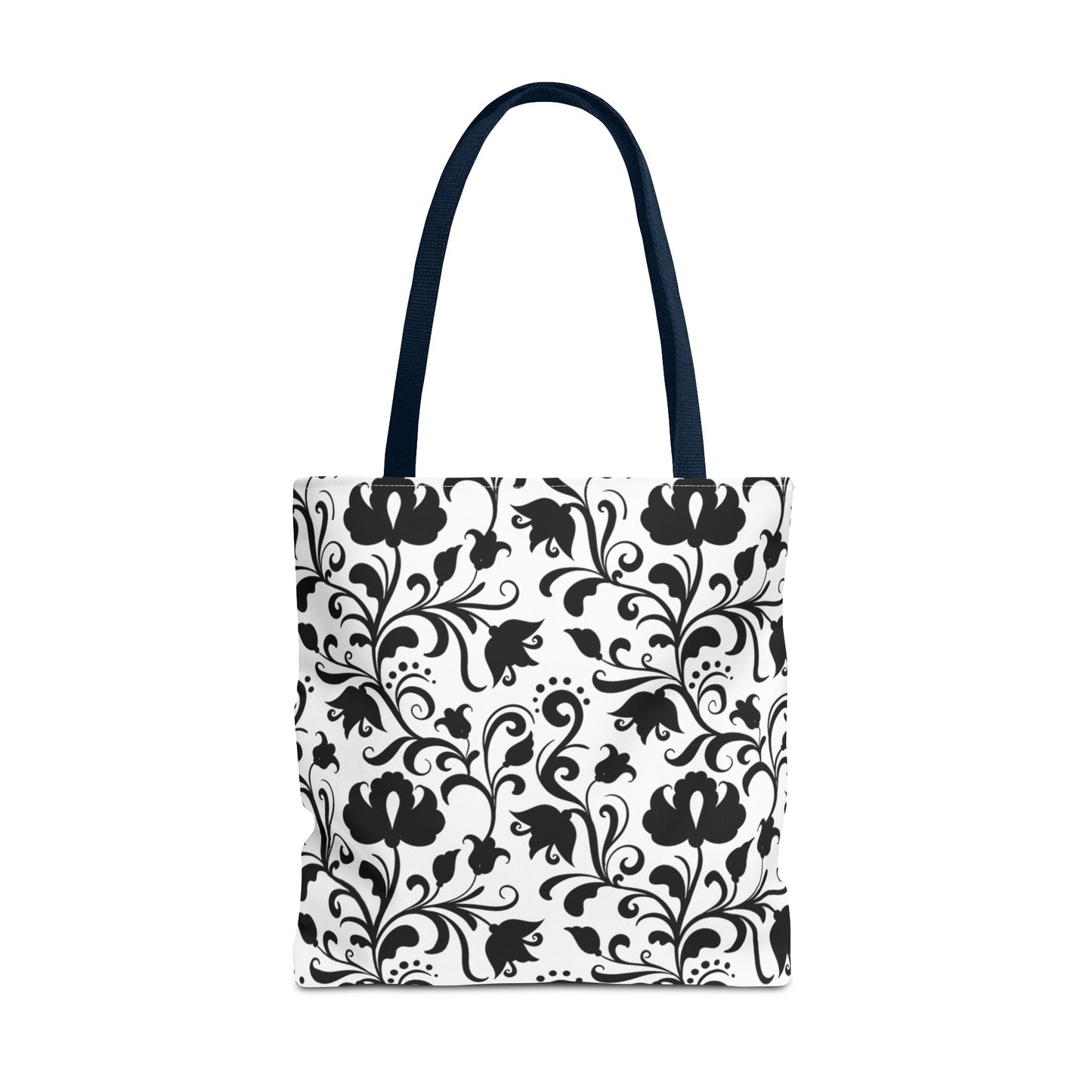 Black and White Floral Tote Bag - Stylish AOP Fashion Everyday Gift