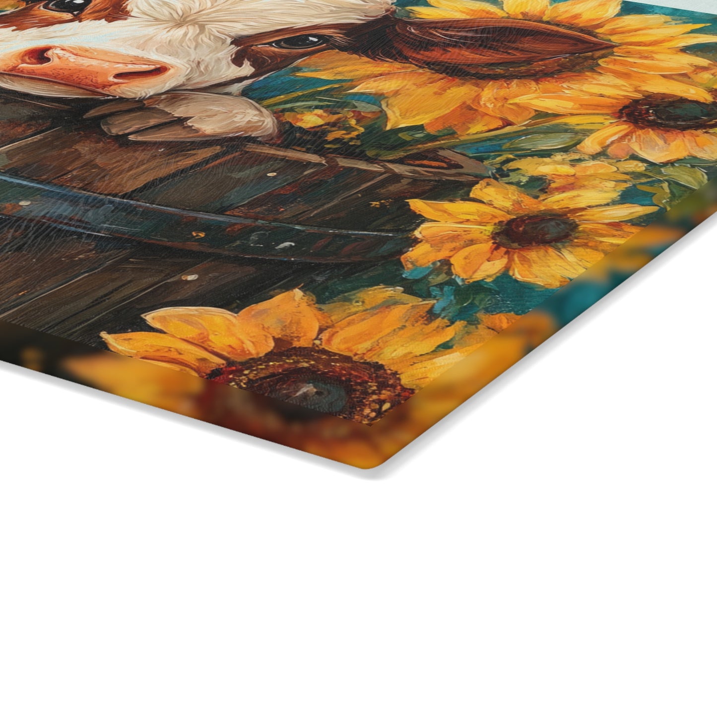 Sunflower Cow Glass Cutting Board