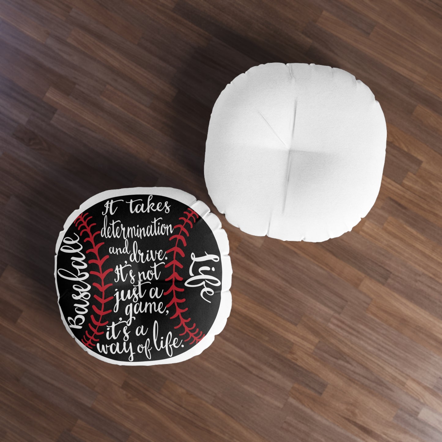 Round Tufted Floor Pillow - Baseball Theme