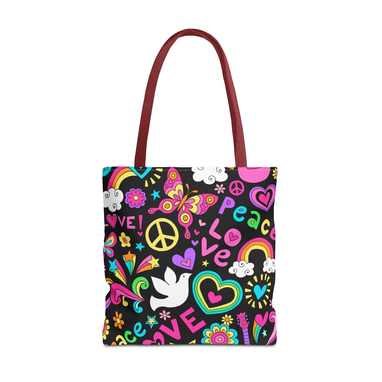 Fashionable Tote Bag (AOP), Stylish, Peace Lovers, Hippie Theme, Great Gift Idea for Birthdays, Holidays or Any Occasion for Anyone
