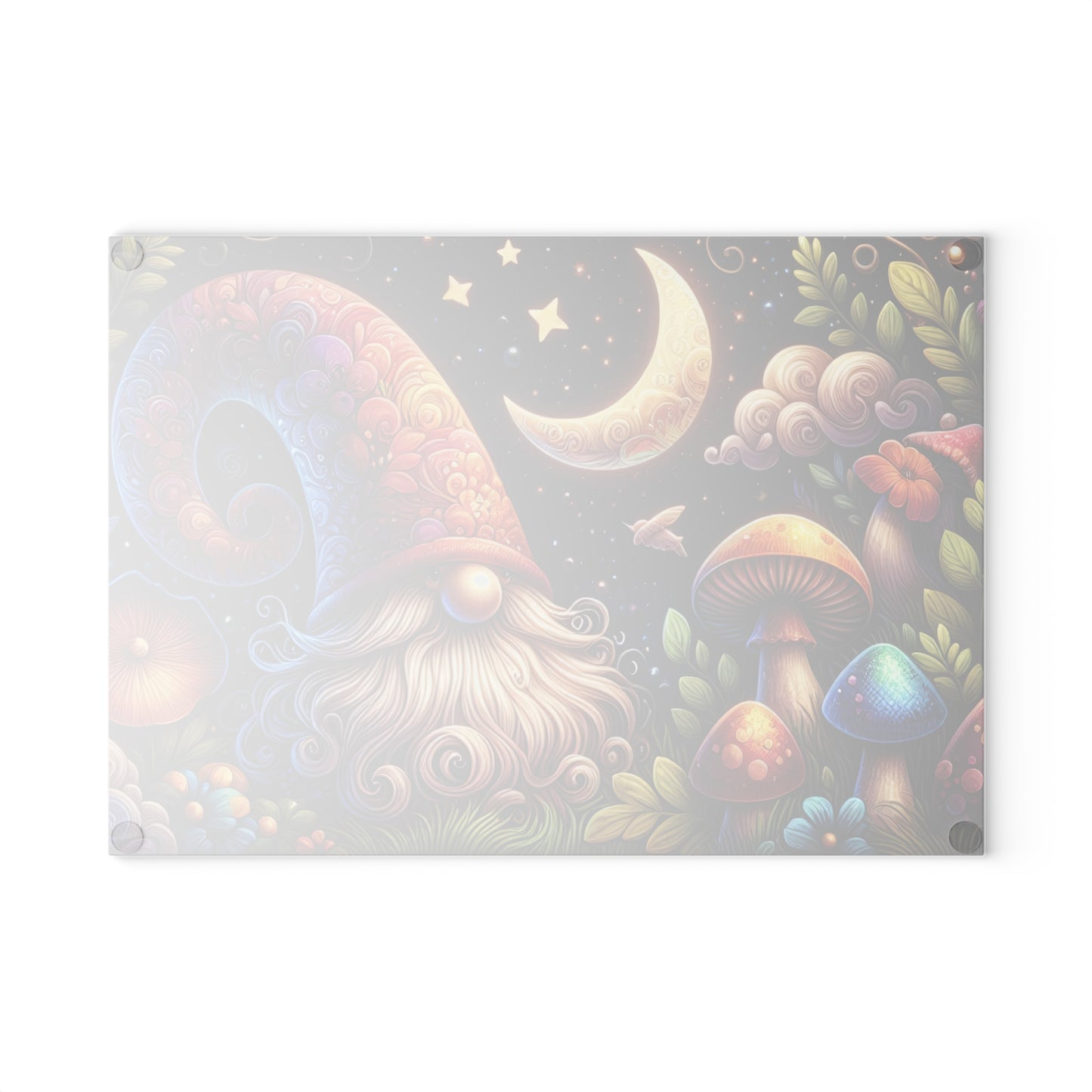 Whimsical Gnome Glass Cutting Board - Colorful Kitchen Decor