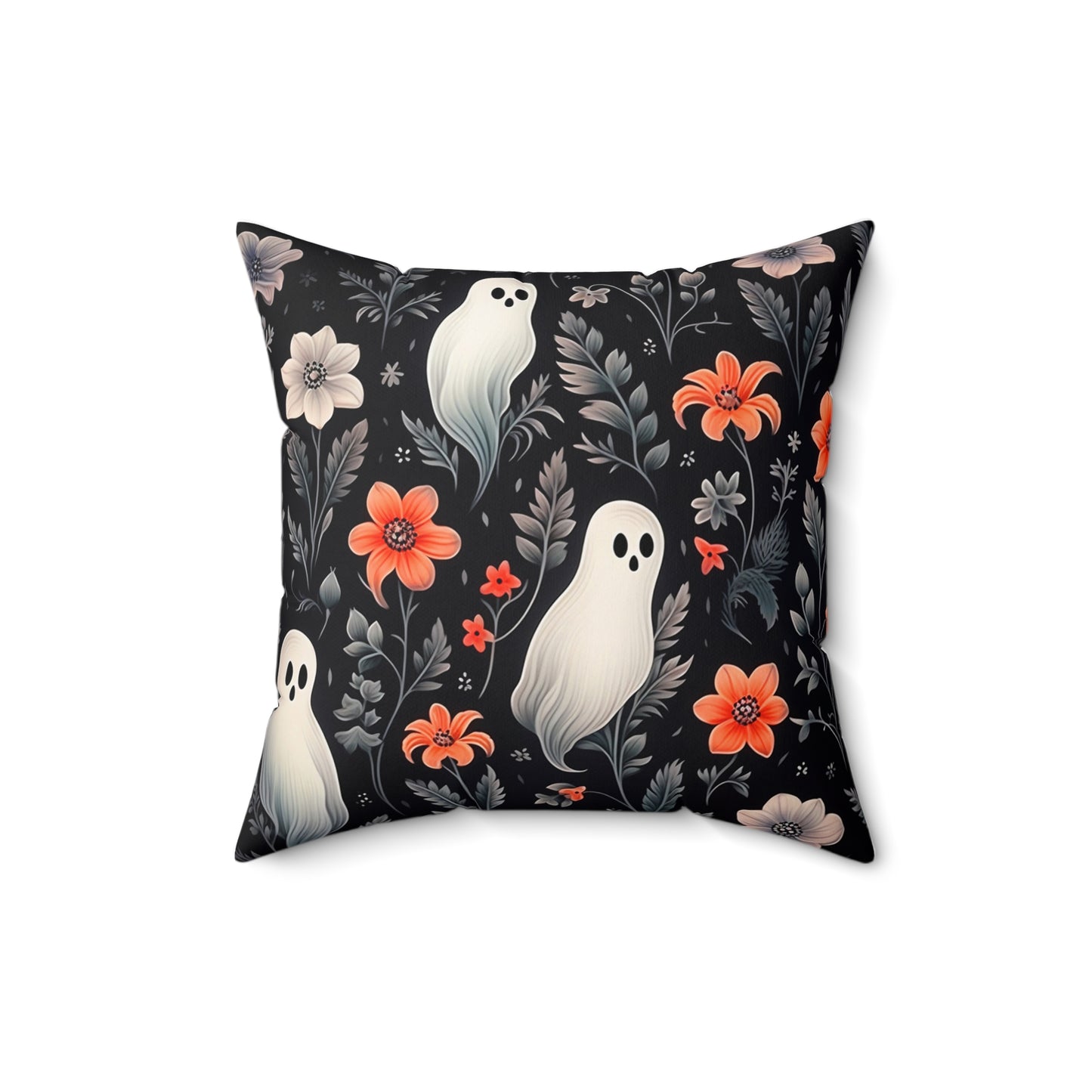 Ghostly with Floral Decor Spun Polyester Square Pillow for Any Room, Halloween Accent, Halloween Decor for Any Room, Great Gift Idea