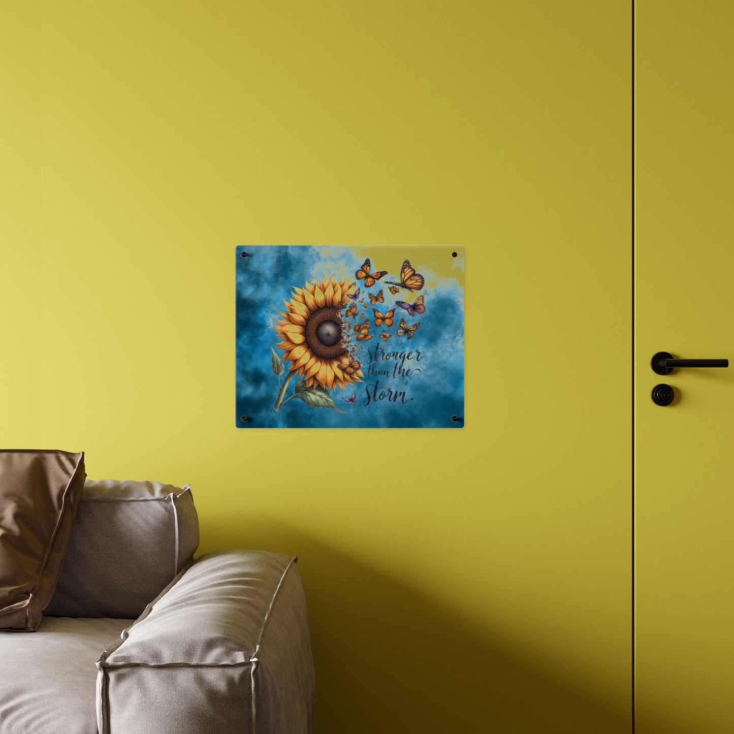 Inspirational Sunflower Acrylic Wall Art Panel - "Stronger Than The Storm"