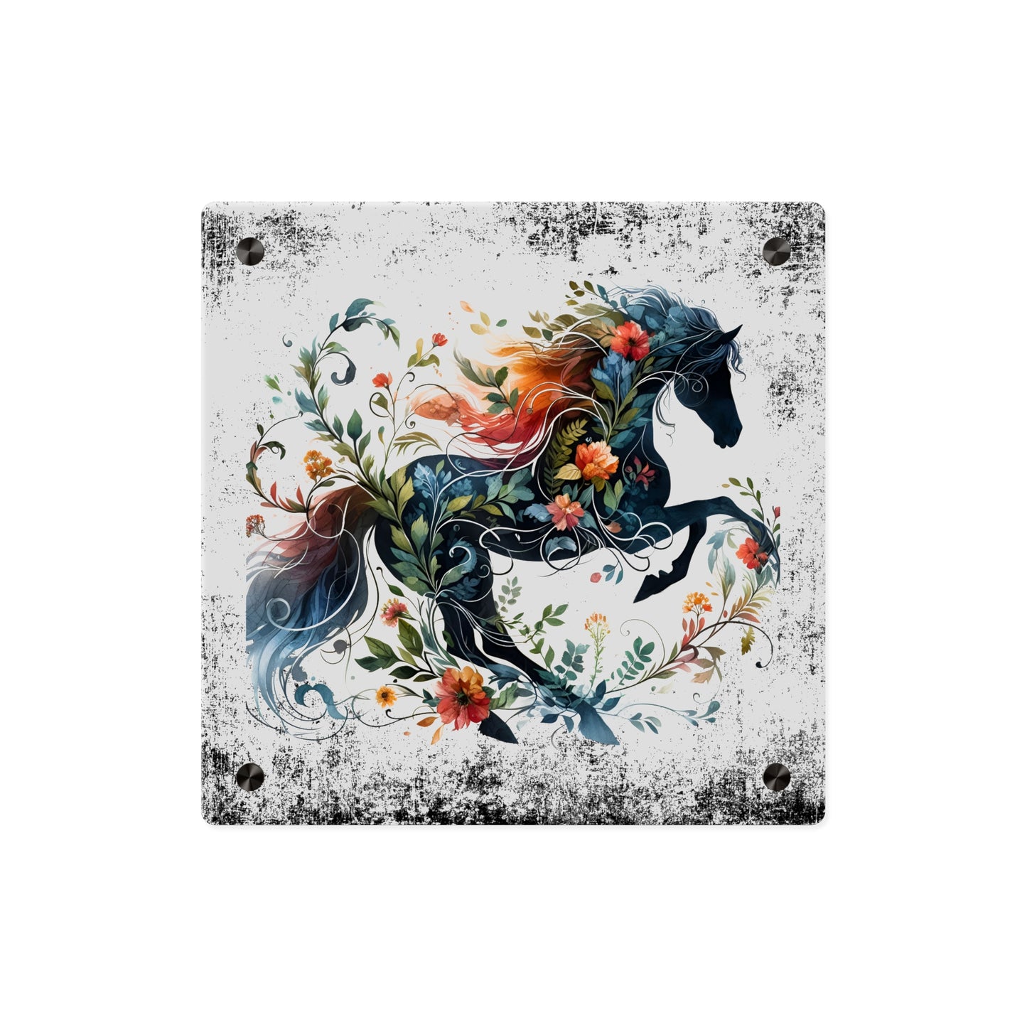 Vibrant Floral Horse Acrylic Wall Art Panel - Home Decor