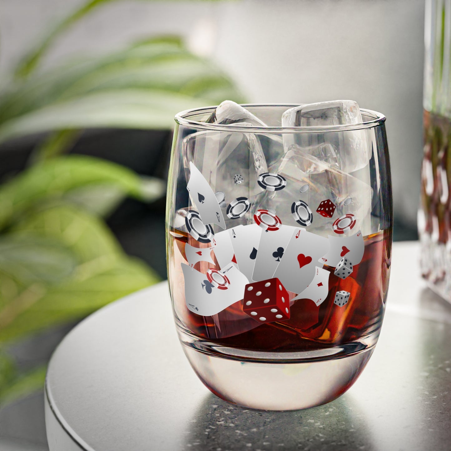 Casino Night Whiskey Glass 6oz — Poker Cards, Dice & Chips