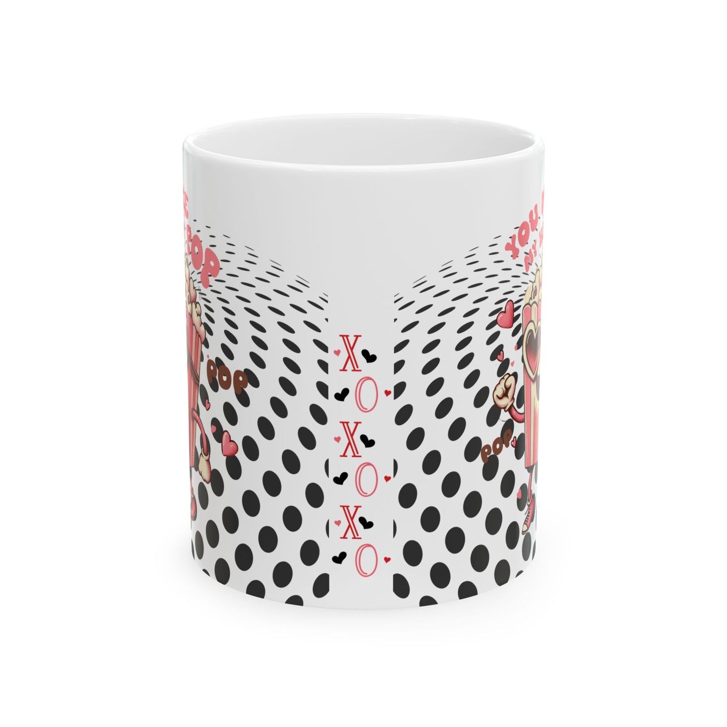 Valentine's Day Ceramic Mug – 'You Make My Heart Pop' Polka Dot Love Coffee Cup (11oz/15oz)