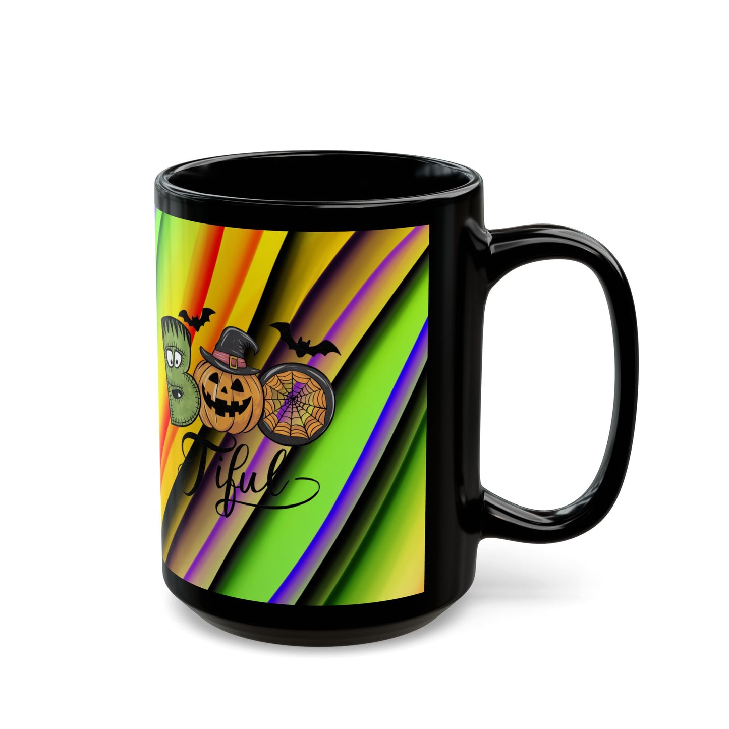 Halloween Theme Black Mug (11oz, 15oz), Cute Halloween Expression, Halloween Lovers, Coffee, Tea, Hot Chocolate Lovers, Great Gift Idea for Anyone