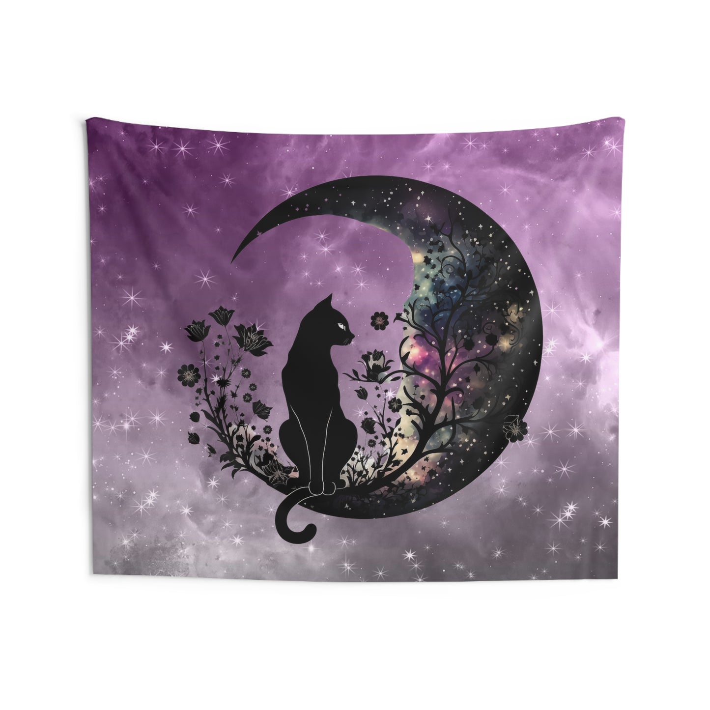 Celestial Cat Indoor Wall Tapestry, Cosmic Wall Decor, Bohemian Room Accent, Cat Lover Gift, Space Art, Home Aesthetic