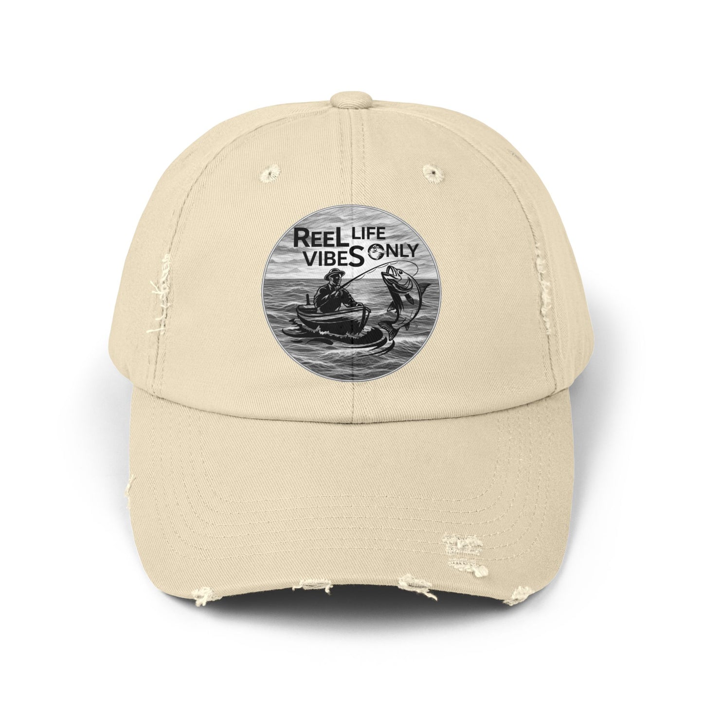 Unisex Distressed Fishing Cap - Reel Life Vibes Only, Summer Style, Outdoor Accessory, Gift for Him/Her, Fishing Enthusiast