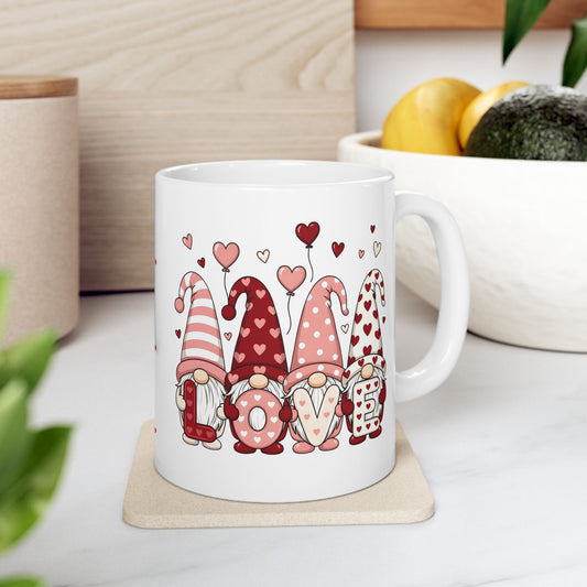 Valentine Gnome Mug (11oz, 15oz) — XOXO Heart Coffee Cup