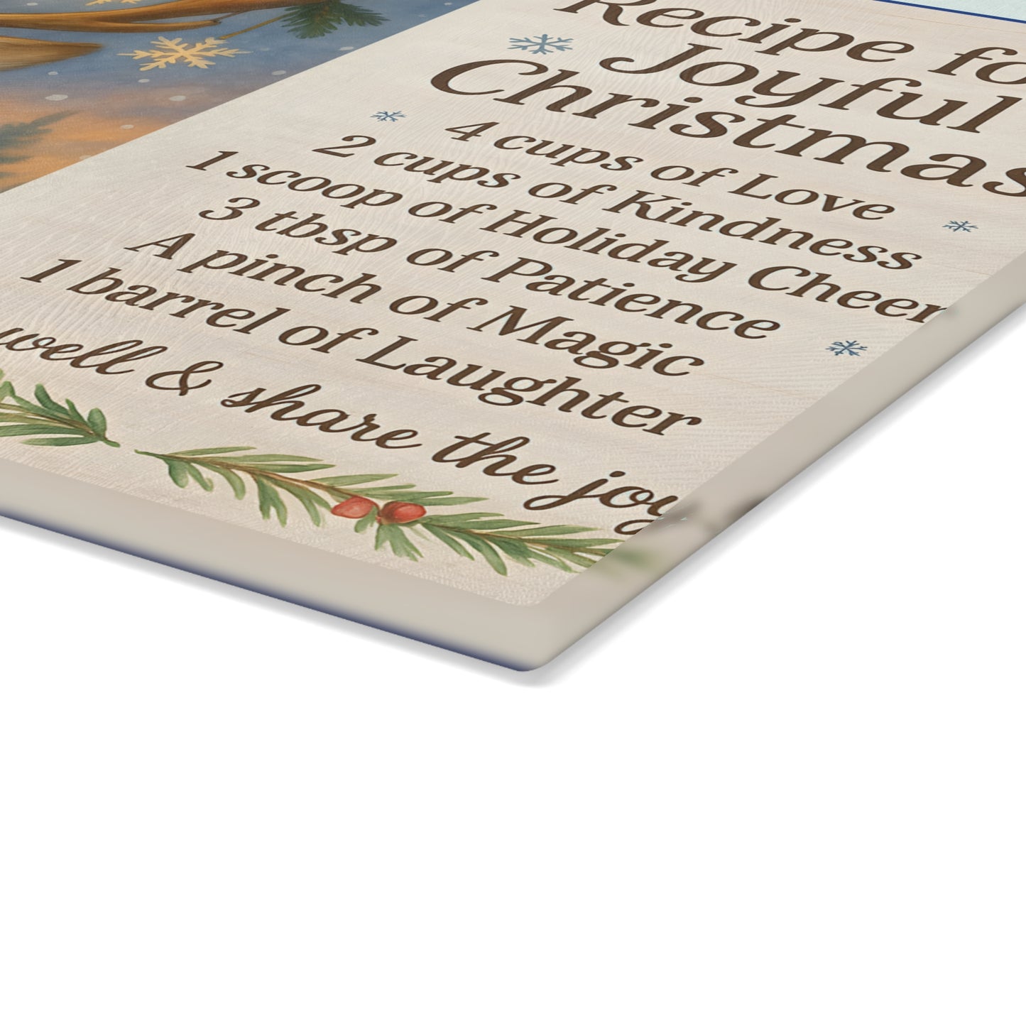 Joyful Christmas Recipe Glass Cutting Board