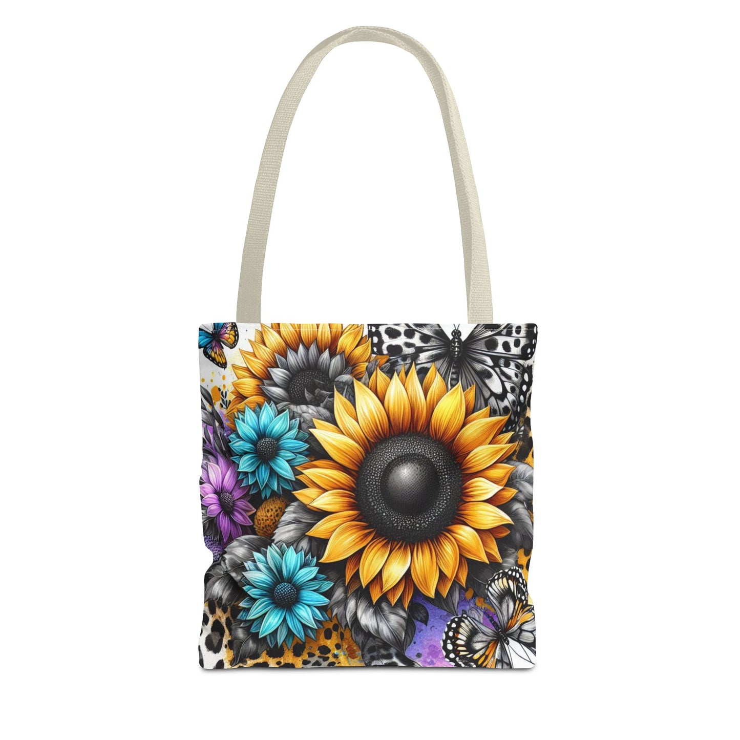 Sunflower & Butterfly Tote Bag — Colorful Floral All-Over Print