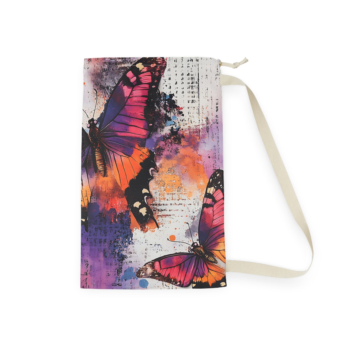 Butterfly Art Laundry Bag — Colorful Watercolor Wings Drawstring Laundry Tote