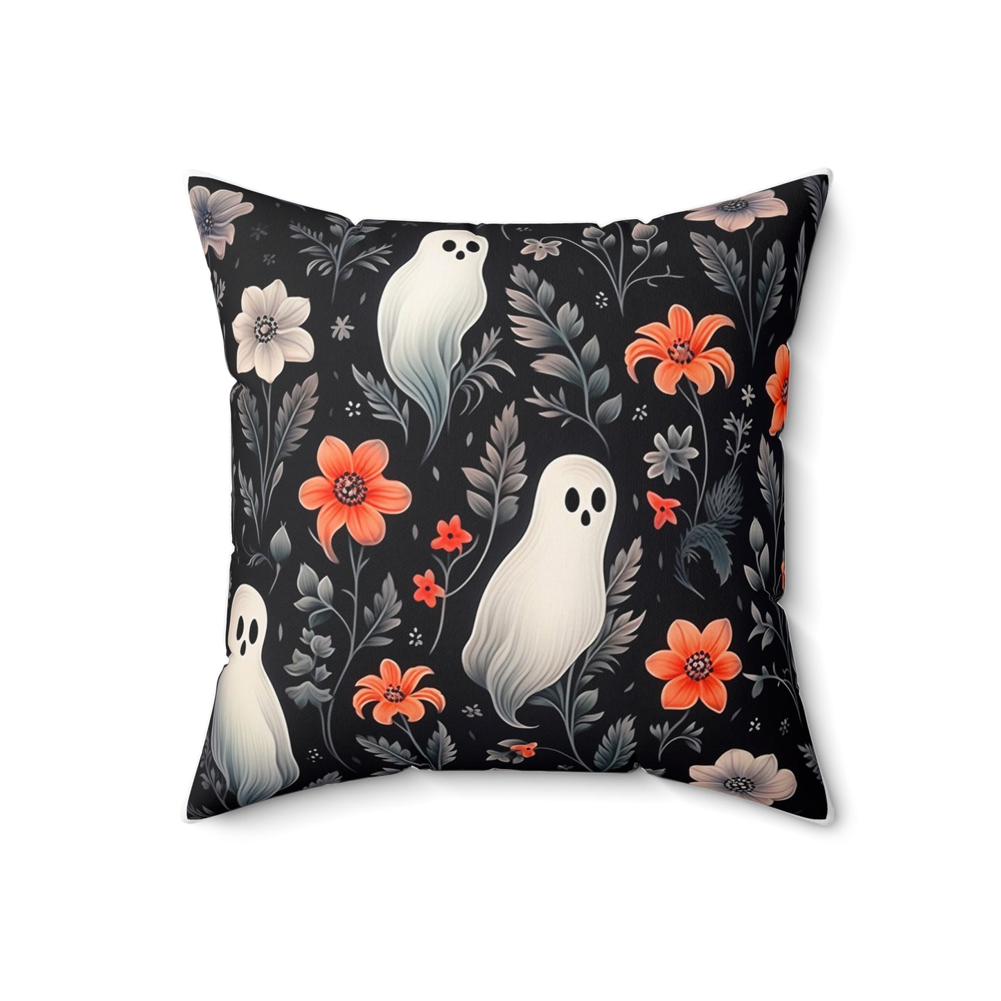 Ghostly with Floral Decor Spun Polyester Square Pillow for Any Room, Halloween Accent, Halloween Decor for Any Room, Great Gift Idea