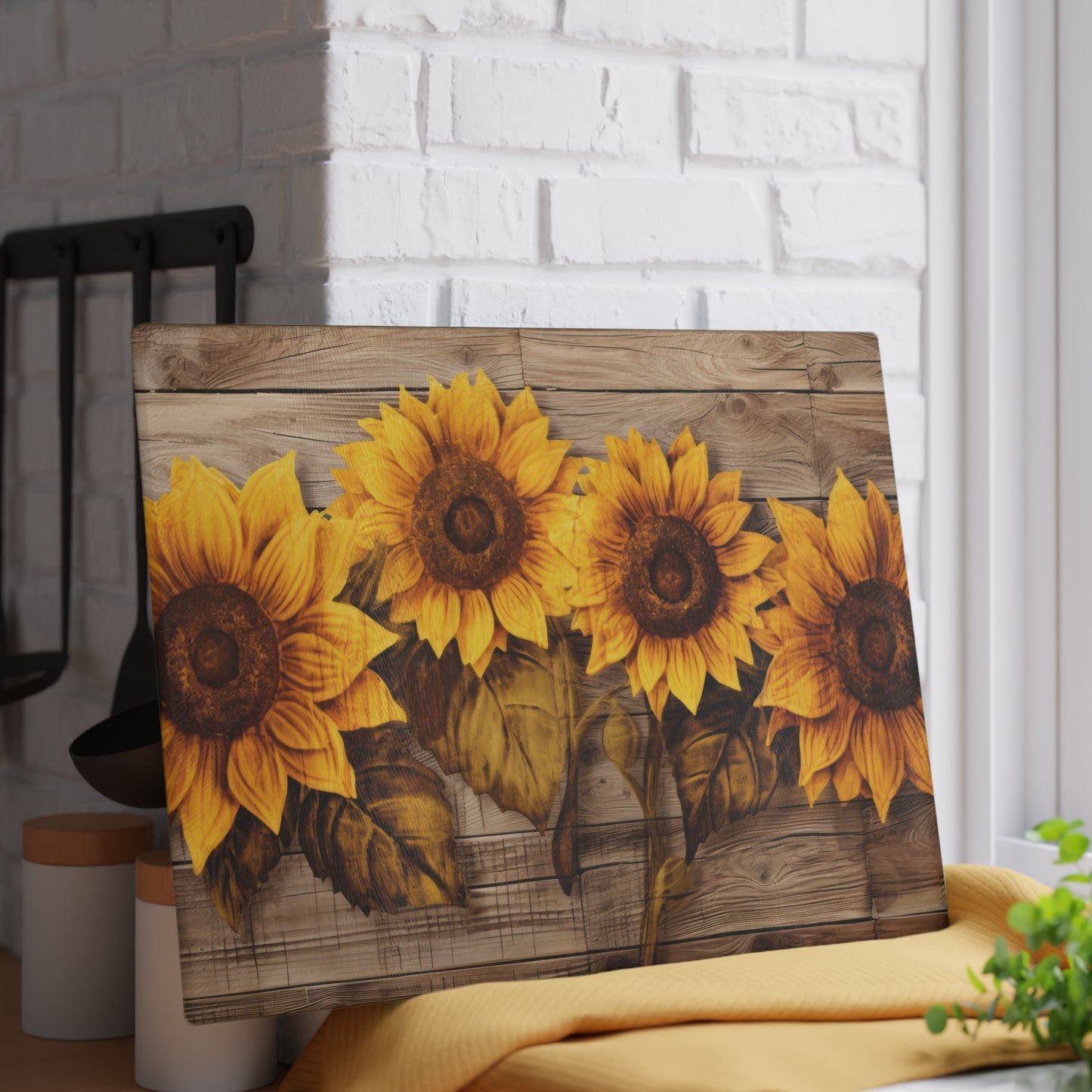 Sunflower Glass Cutting Board - Rustic Charm Kitchen Decor