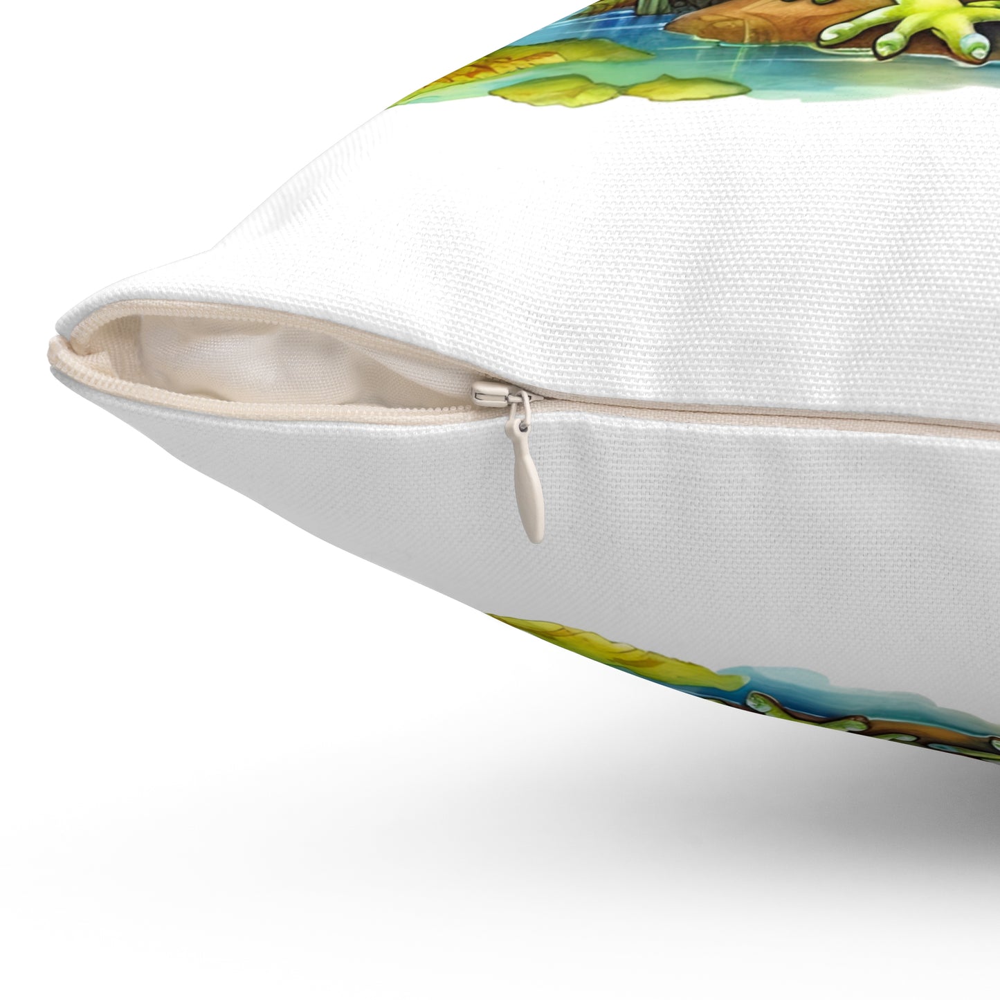 Decorative Spun Polyester Square Pillow, Stylish Mushroom with Frogs Decor for Home or Office, Gift Idea for Any Occasion for Anyone