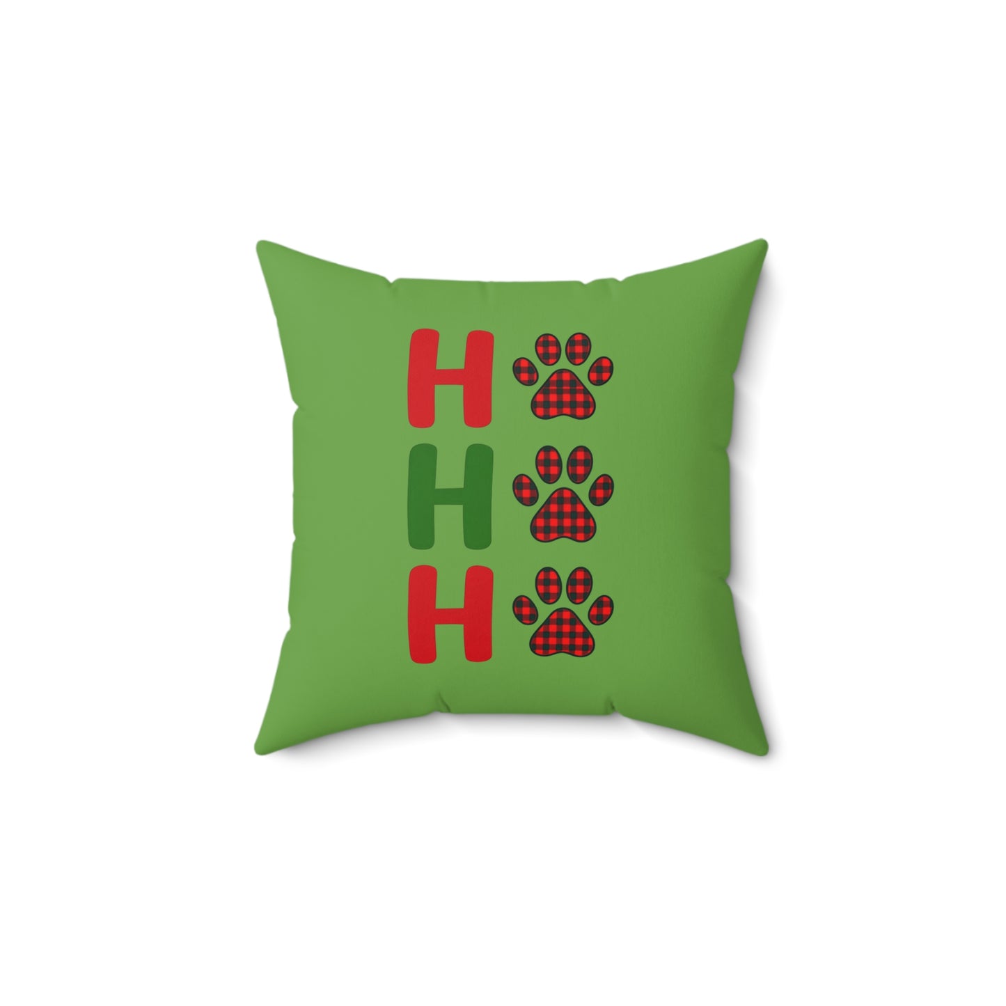 Festive Square Pillow Two-Sided with Plaid and HoHoHo Paw Prints, Stylish Decor for Pet Lovers During the Holidays, Charming Accent for Any Room