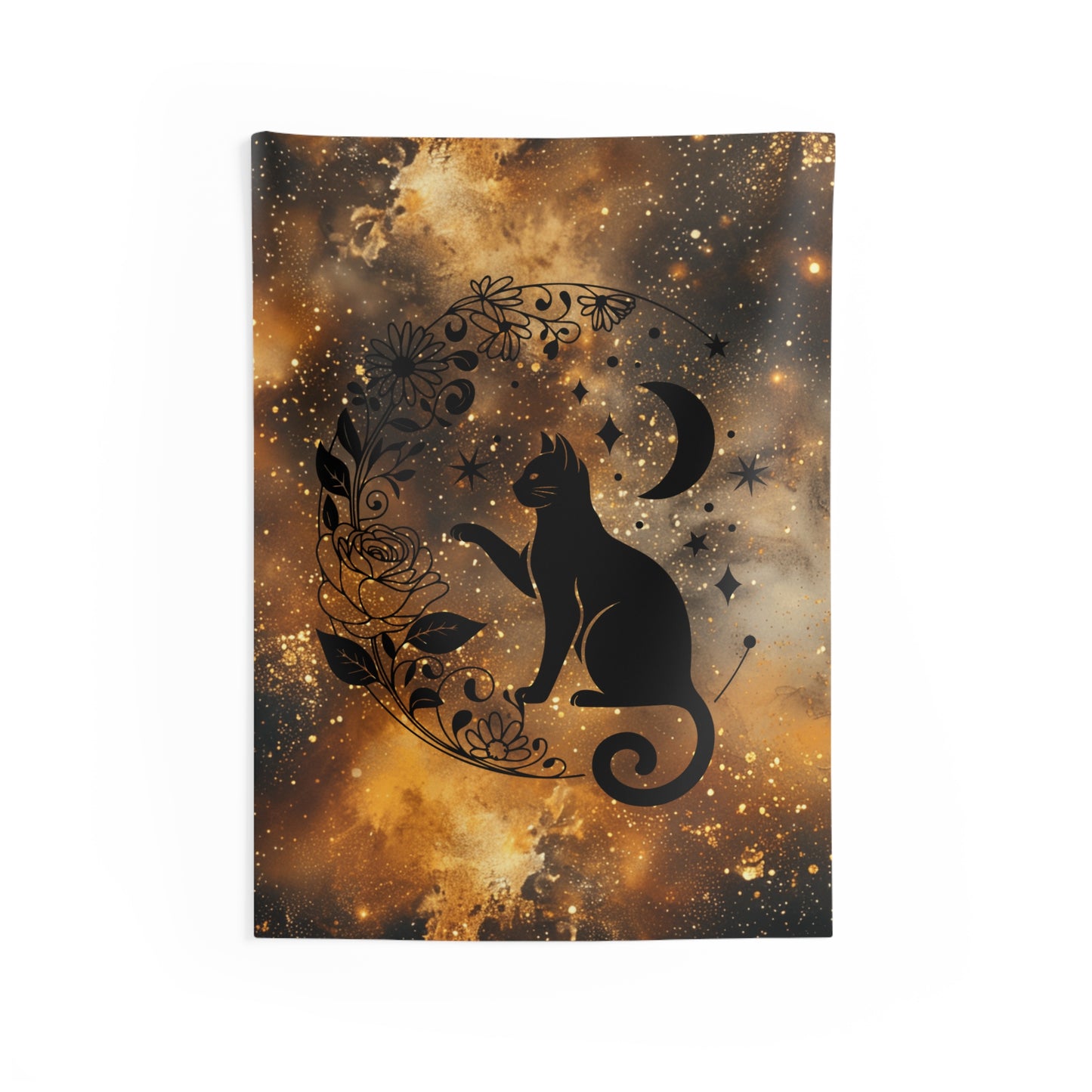 Celestial Cat Indoor Wall Tapestry | Boho Room Decor, Astrology Wall Art, Cat Lover Gift, Bedroom Wall Hanging, Cozy Home Accent