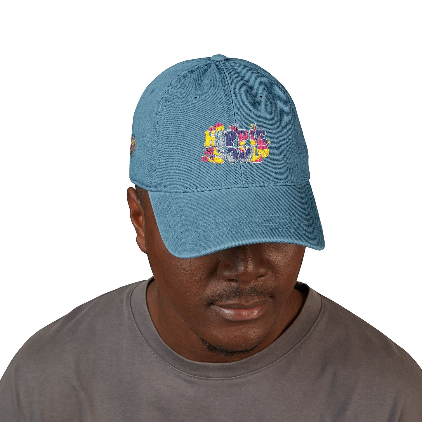 Embroidered Denim Hat - 'Hippie Soul' Adjustable Cap