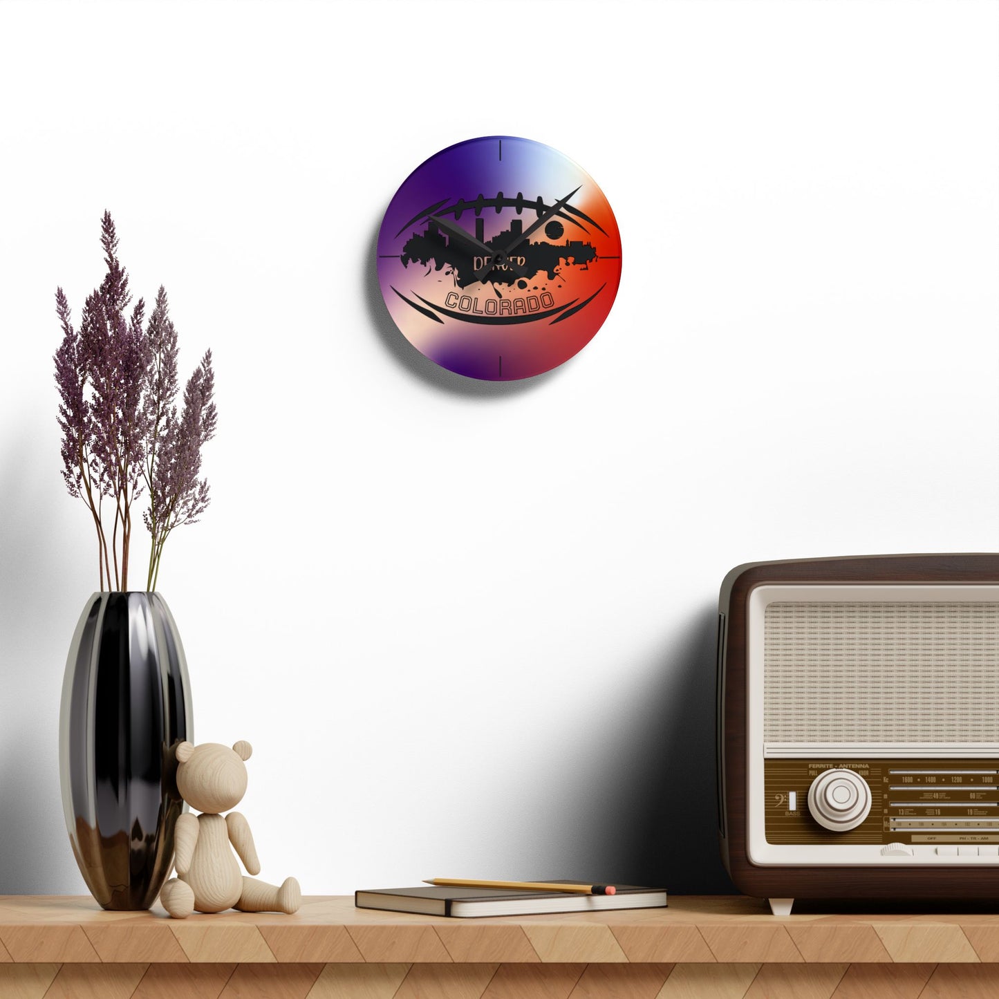 Acrylic Wall Clock — Denver Colorado Football Skyline Design