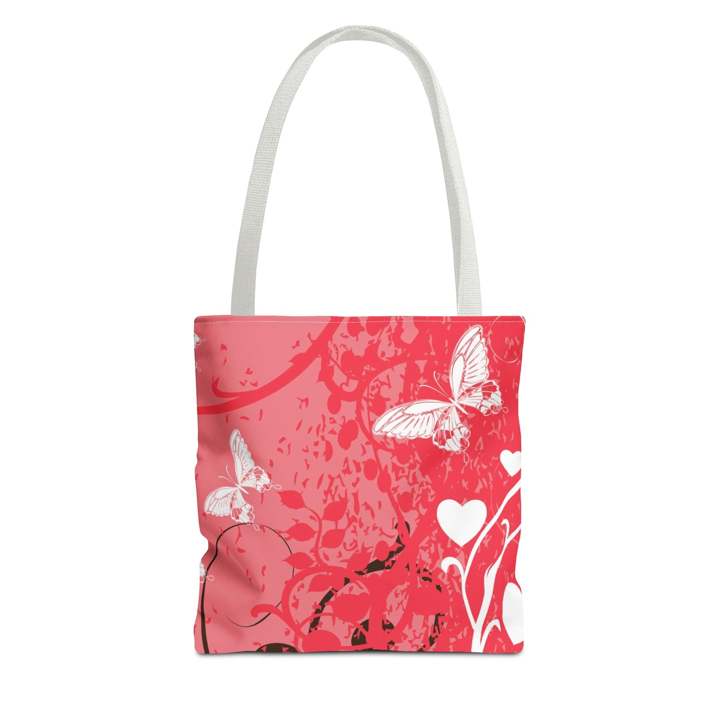 Pink Butterfly Heart Floral Abstract Fashionable Tote Bag (AOP), Stylish, Gift Idea for Birthdays, Holidays, Any Occasion for Anyone