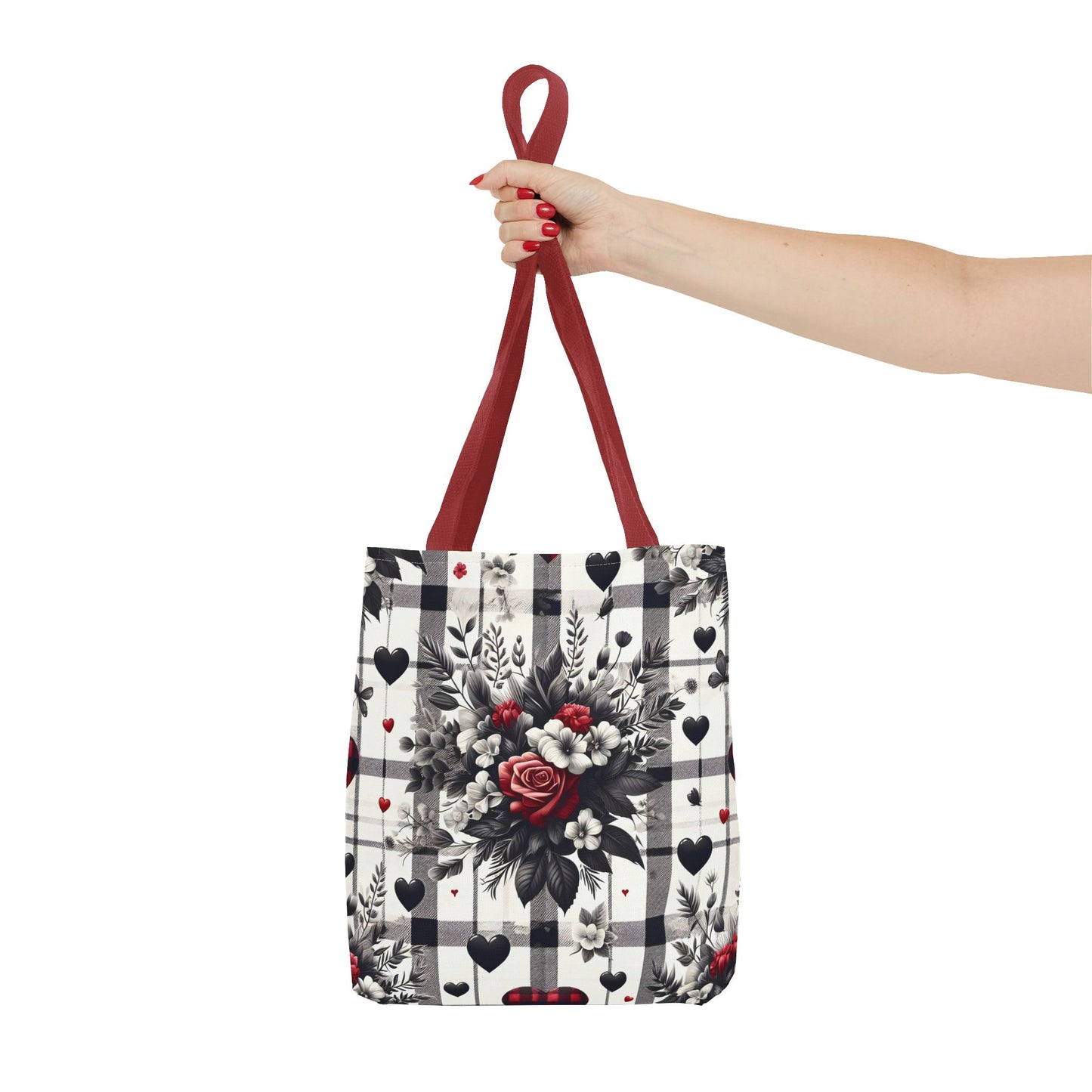 Stylish Valentine Plaid Flower Heart Tote Bag