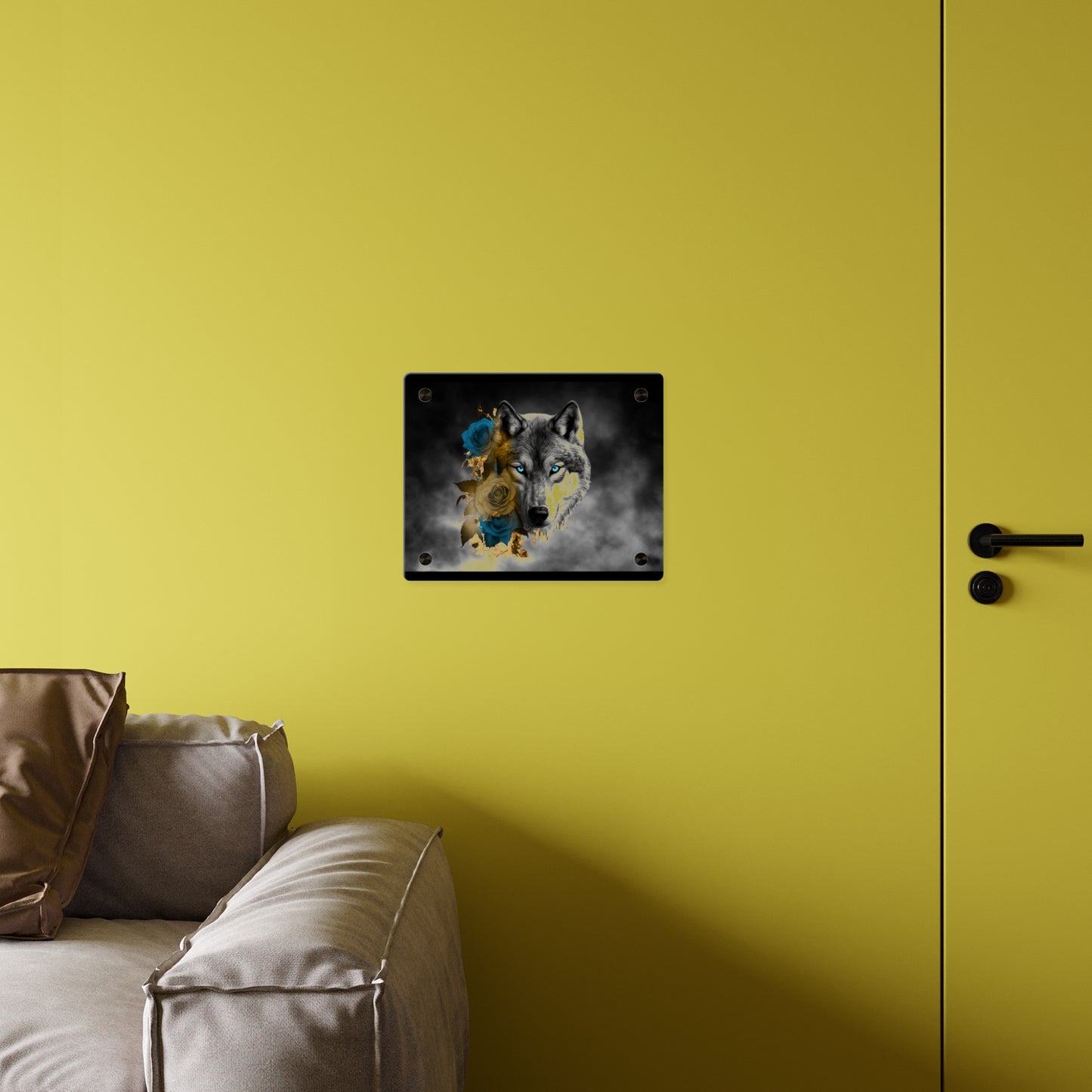 Lively Wolf Acrylic Wall Art Panel - Blue Roses Decor