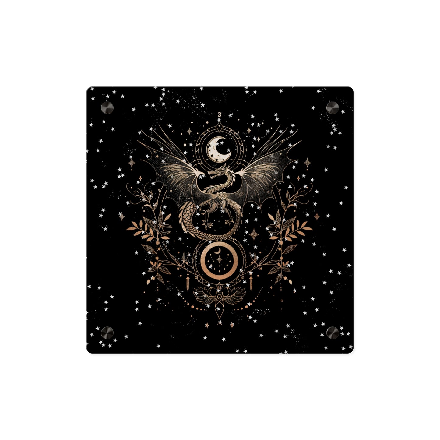 Celestial Acrylic Wall Art Panel - Mystical Dragon with Moon and Stars Decor