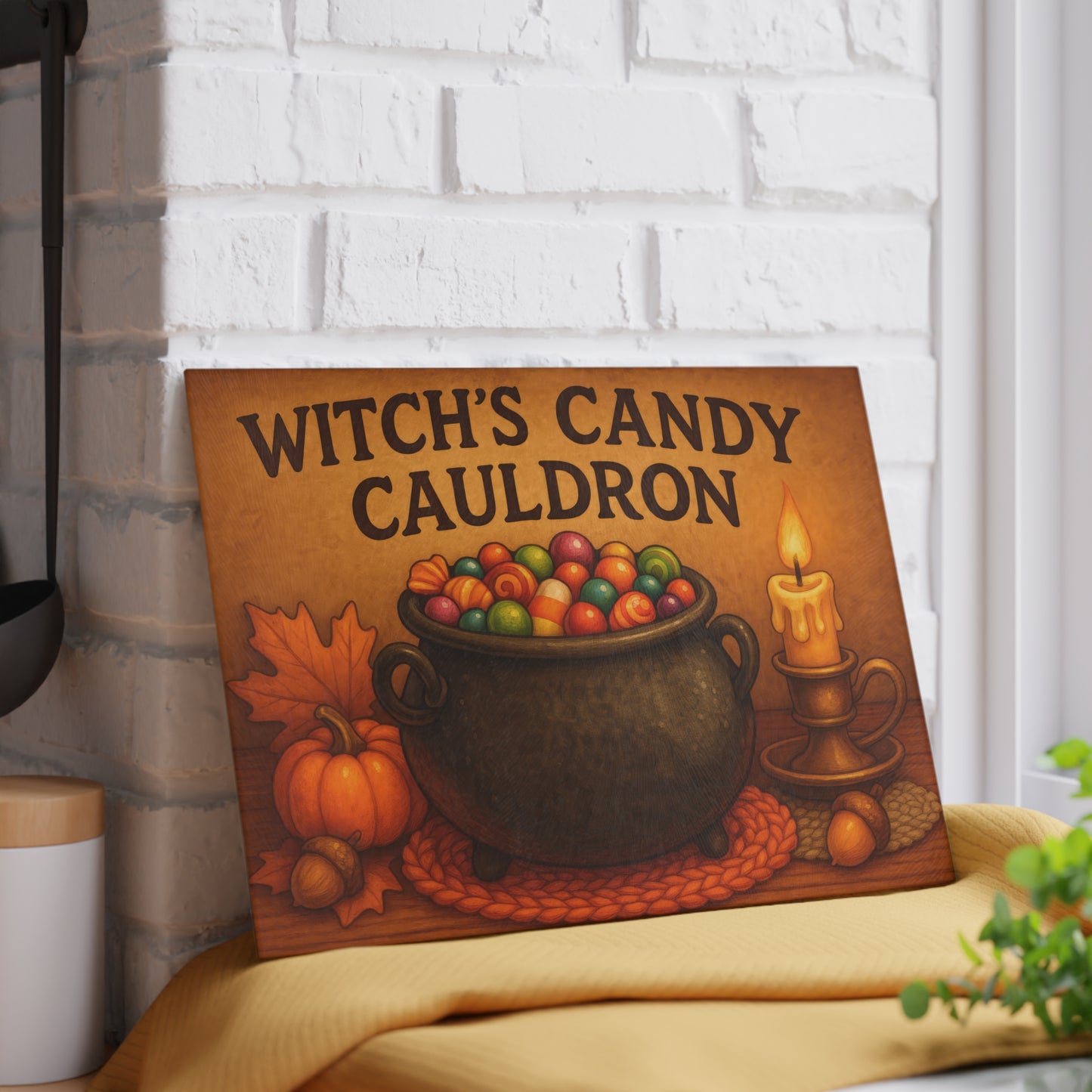 Witch's Candy Cauldron Glass Cutting Board