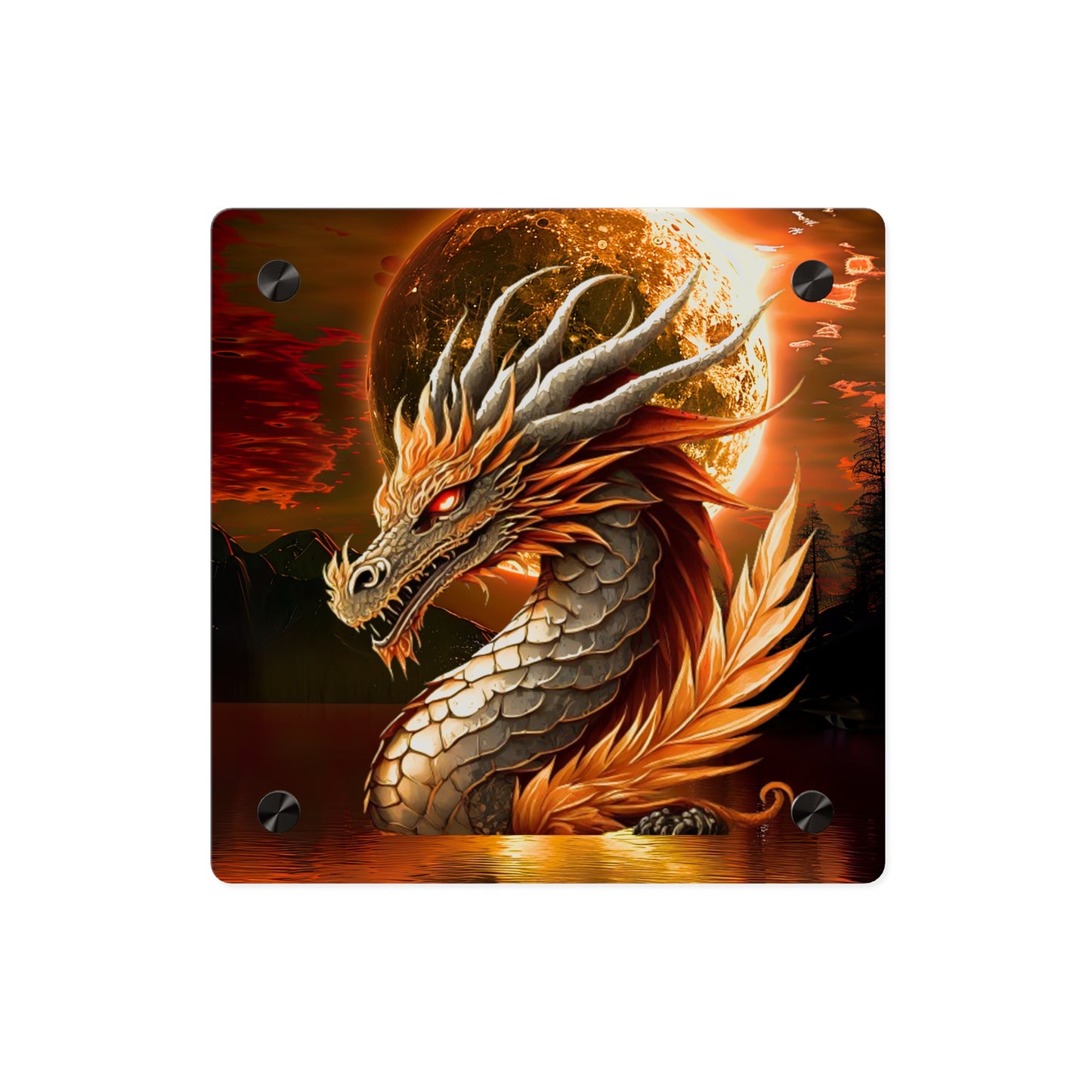 Gothic Theme Acrylic Wall Art Panels, Beautiful Dragon with Moon Background Decor, Accent for Any Room, Dragon Lovers, for Anyone