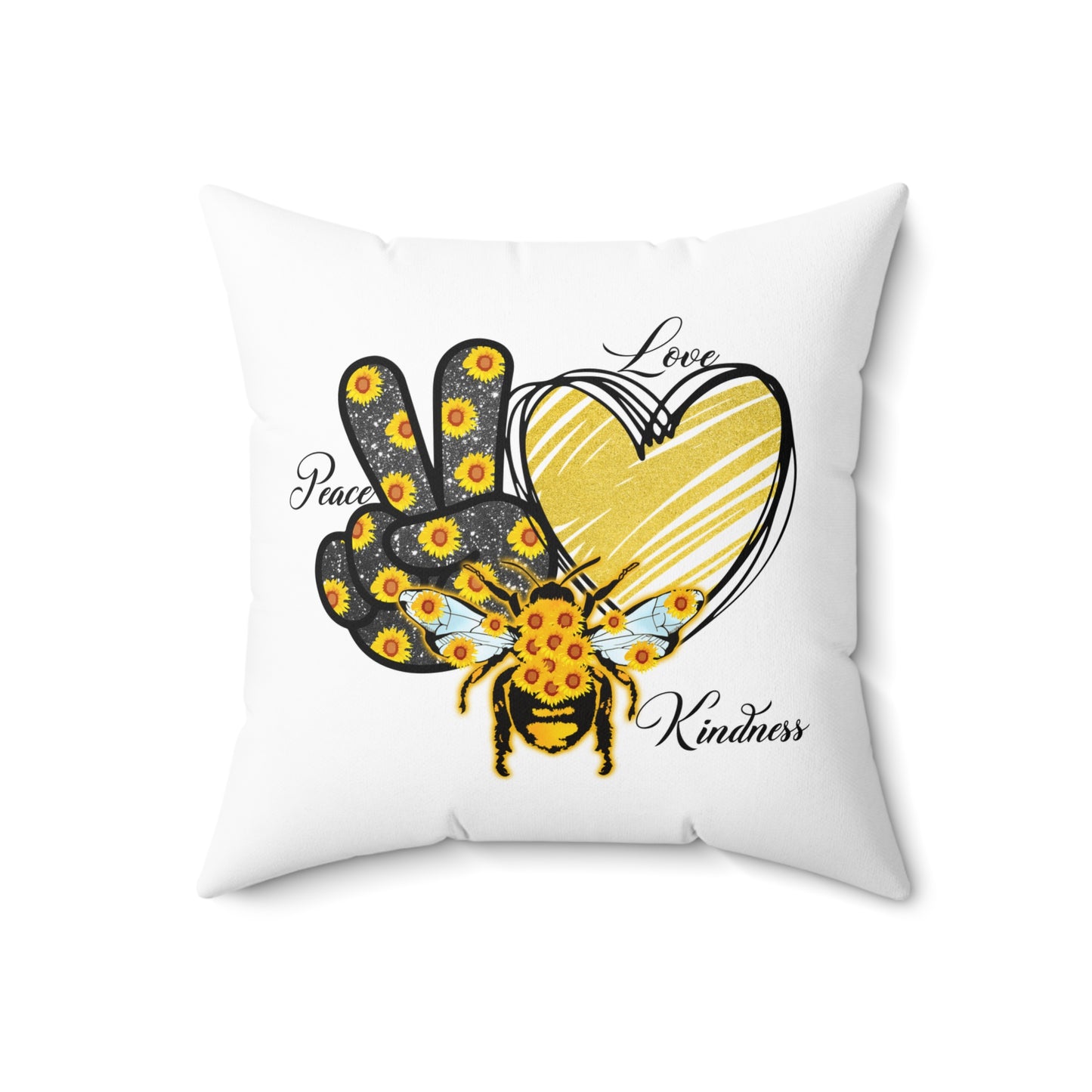 Hippie Theme Spun Polyester Square Pillow, Peace Lovers, Bee Lovers, Peace Theme Quote, Beautiful Home or Office Decor for Any Occasion