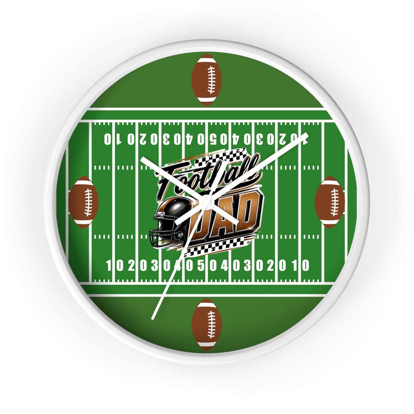 Football Dad Wall Clock — Gridiron Field Design with Helmet & Footballs