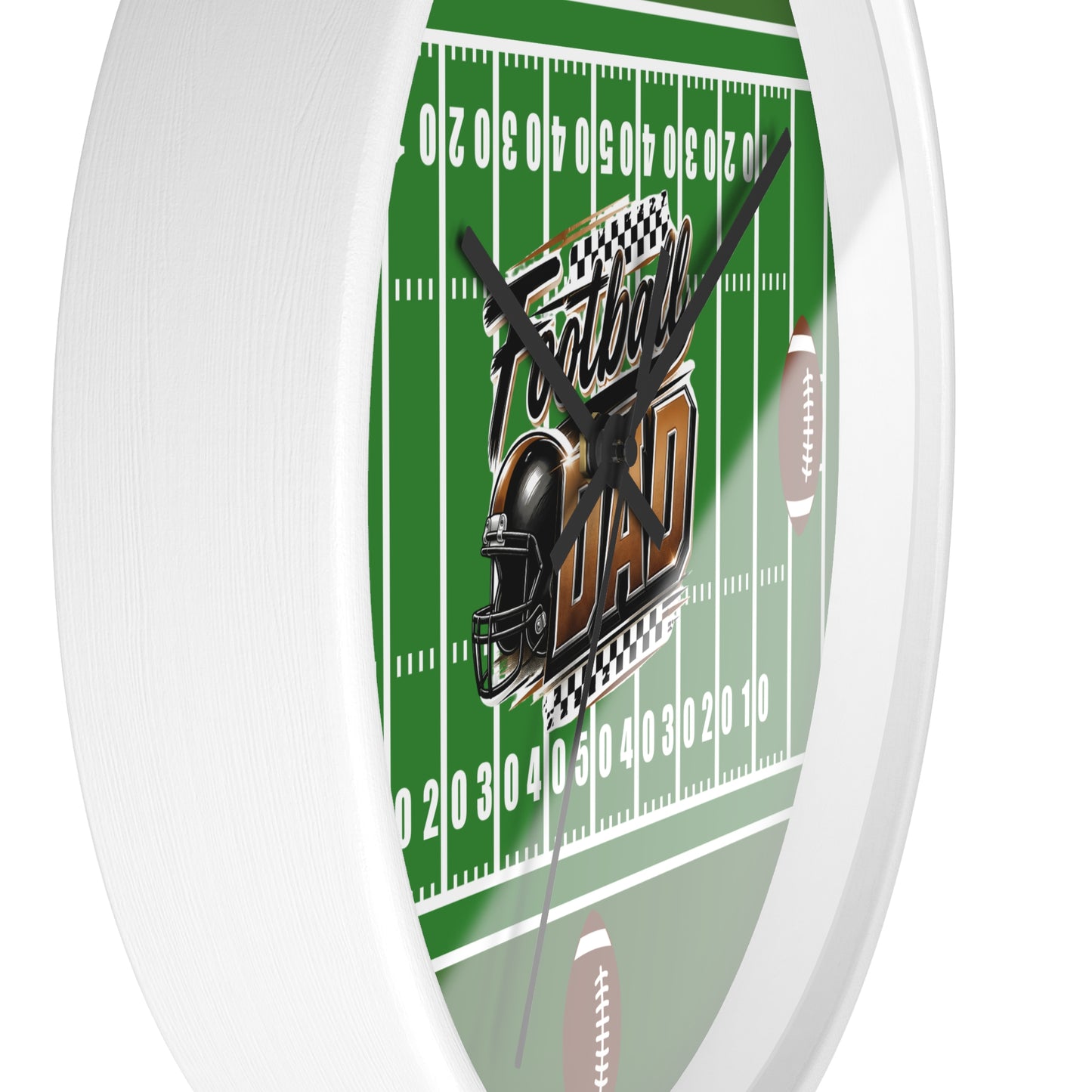 Football Dad Wall Clock — Gridiron Field Design with Helmet & Footballs