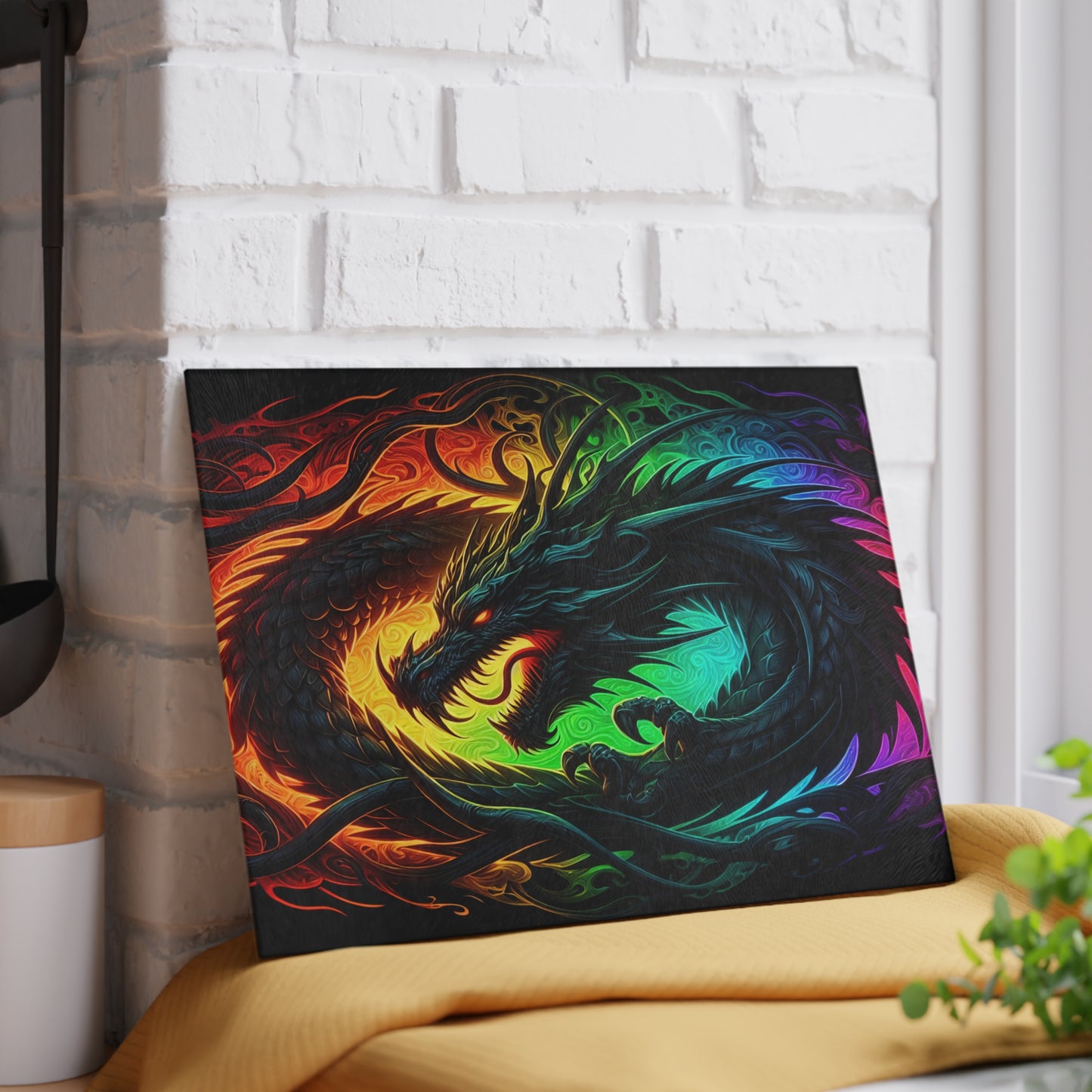 Vibrant Dragon Glass Cutting Board - Colorful Kitchen Art