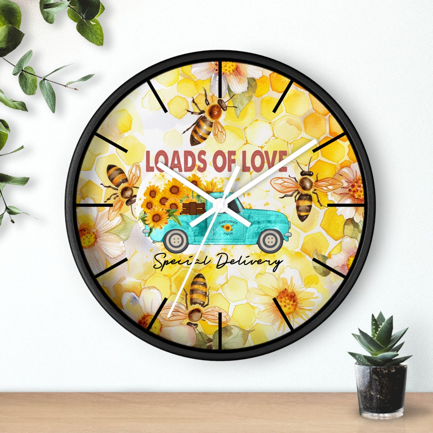 Sunflower Truck Honey Bees Wall Clock - Farmhouse Country Decor