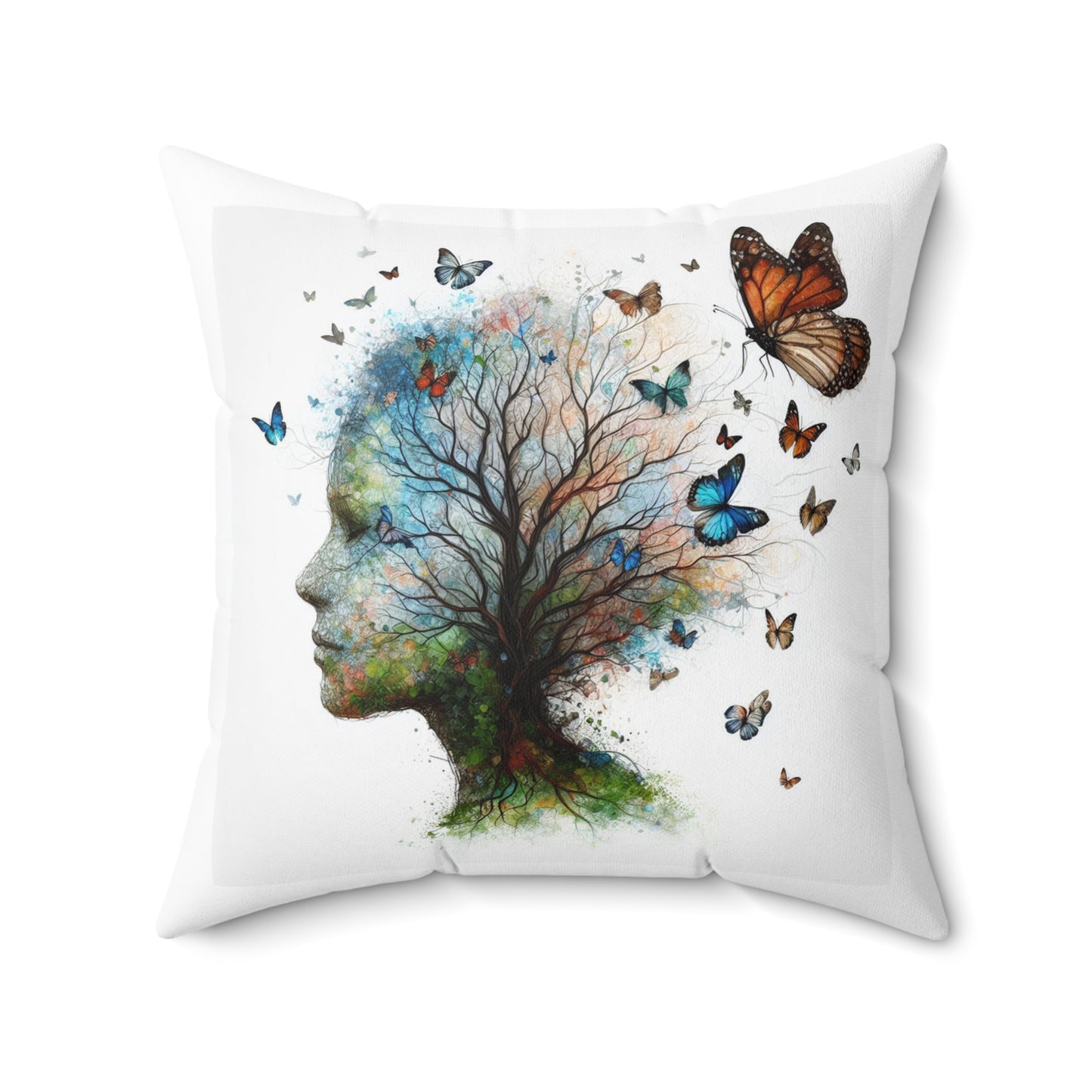 Butterfly Tree Profile Decorative Pillow — Nature-Inspired Throw Cushion