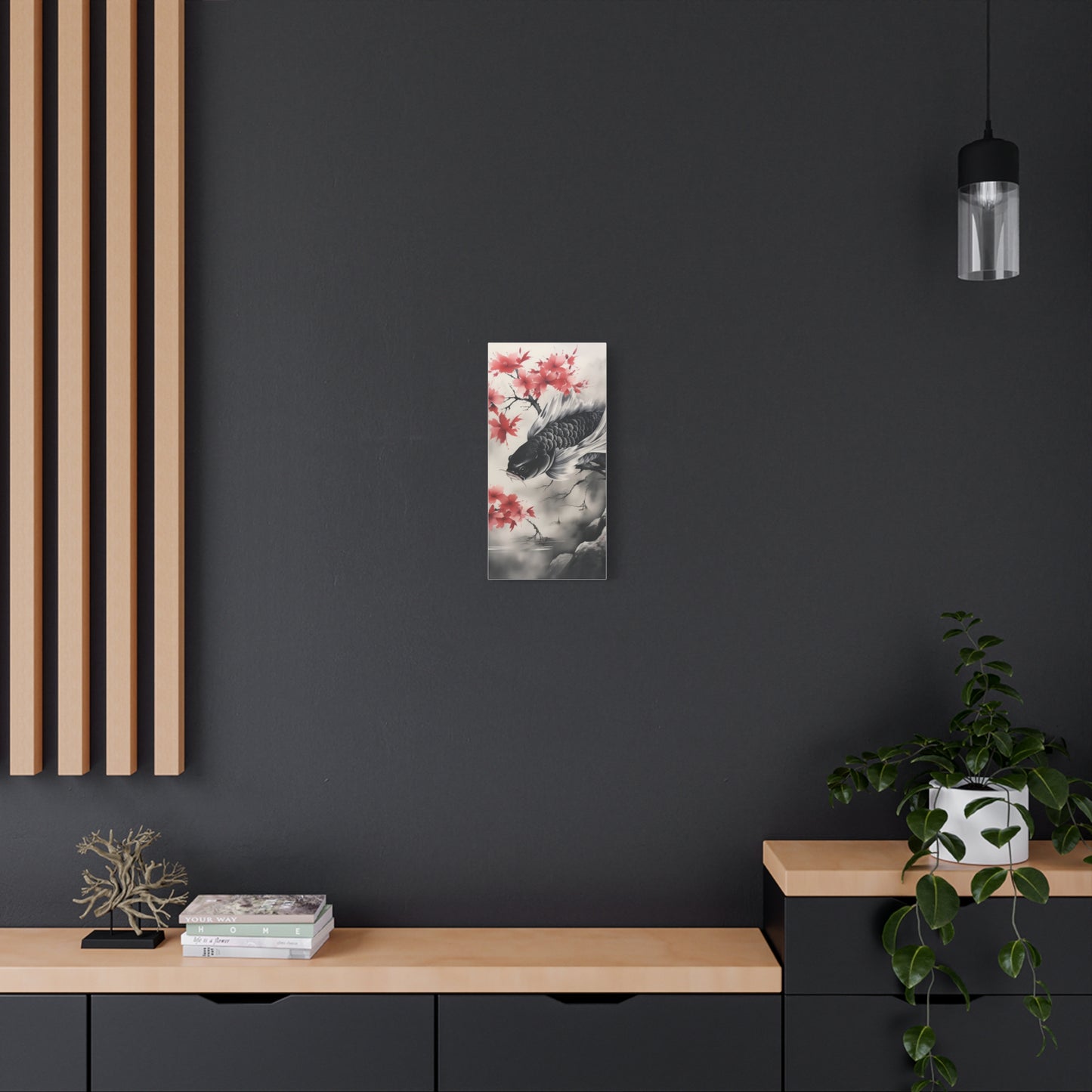 Koi Fish Artwork Canvas Wall Art Print - Elegant Decorative Wall Art with Cherry Blossoms