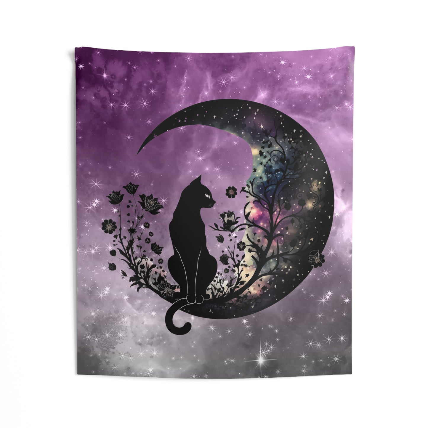 Celestial Cat Indoor Wall Tapestry, Cosmic Wall Decor, Bohemian Room Accent, Cat Lover Gift, Space Art, Home Aesthetic
