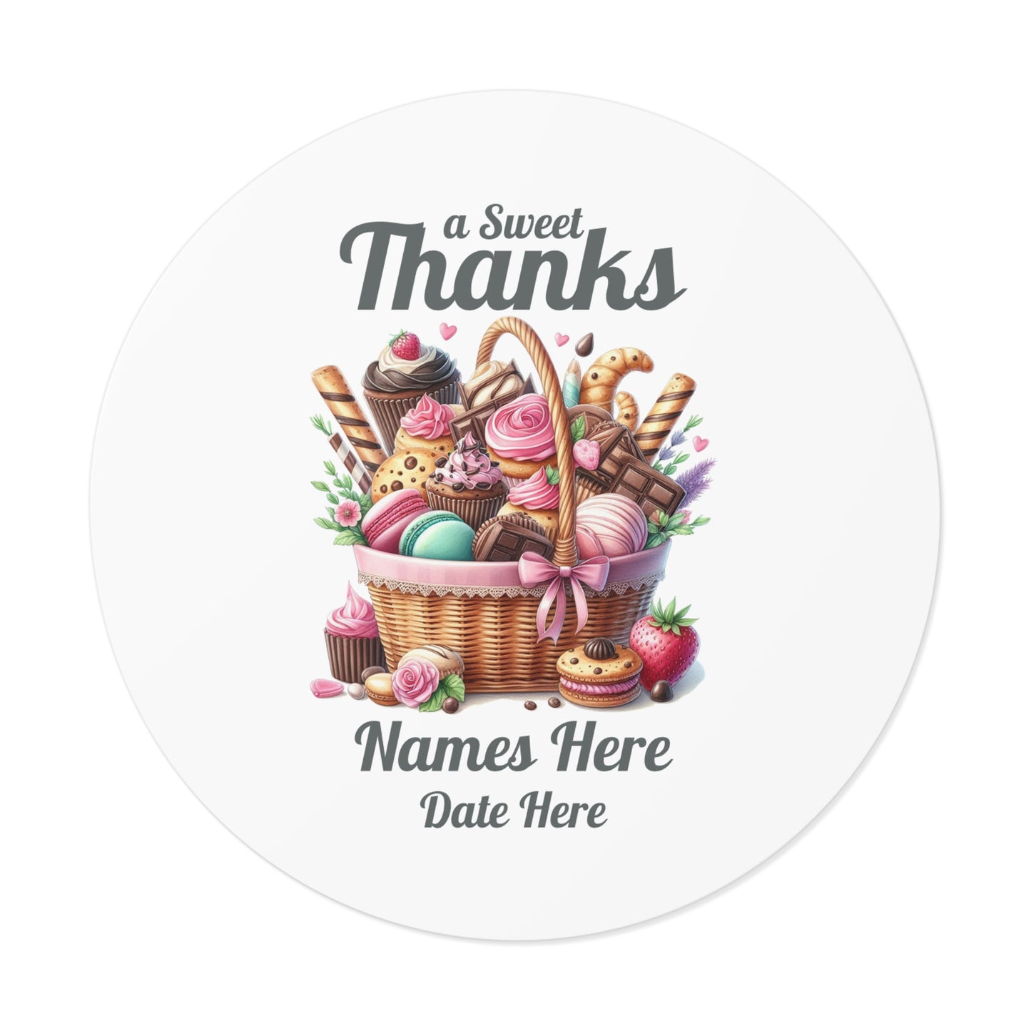 Sample Personalized Sweet Thanks Stickers for Events, Wedding Favors, Party Decor, Custom Labels, Gift Wrap