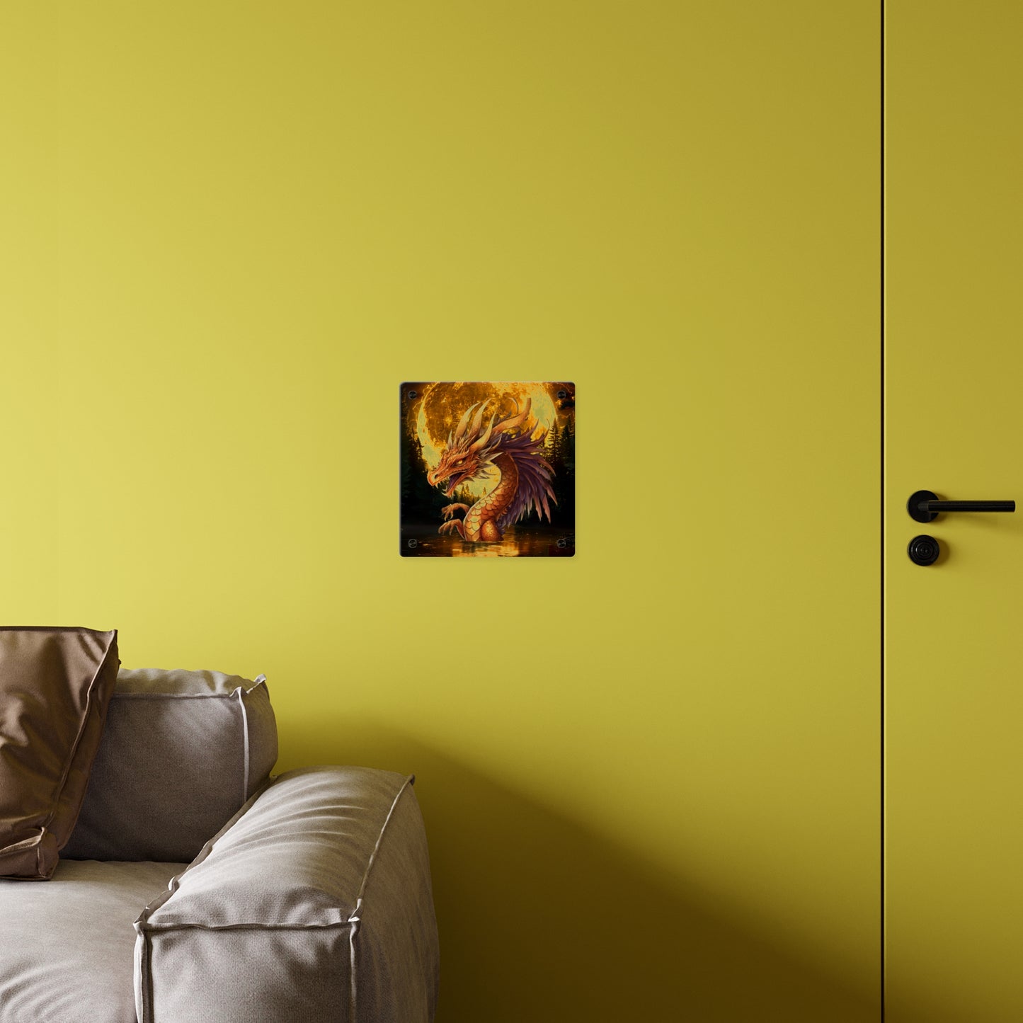 Gothic Theme Acrylic Wall Art Panel, Purple Dragon with Moon Background, Dragon Lovers, For Anyone, Accent for Any Room