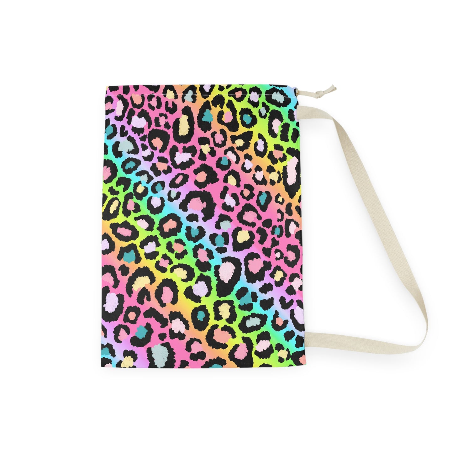 Rainbow Leopard Laundry Bag — Tie-Closure Travel & Dorm Clothes Sack