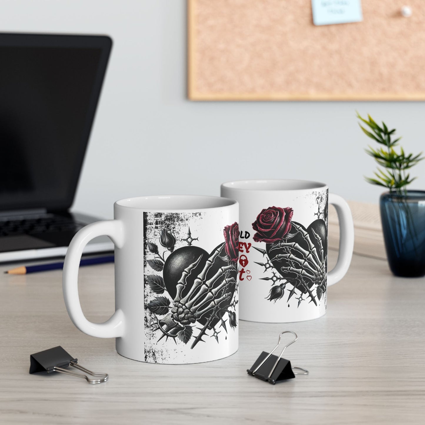 Ceramic Mug "You Hold The Key To My Heart" — Gothic Rose Valentine Coffee Cup (11oz/15oz)