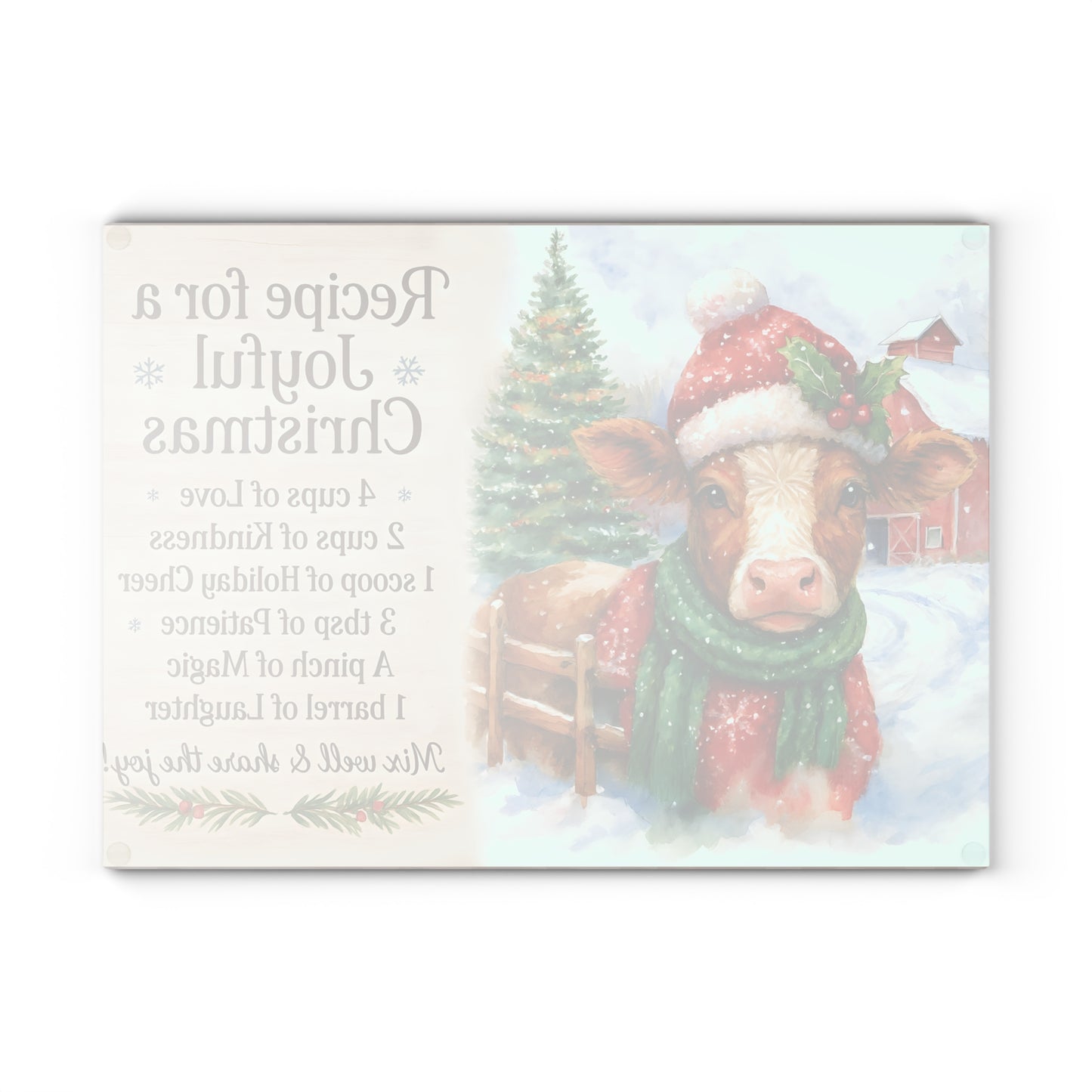 Holiday Recipe Glass Cutting Board - Joyful Christmas Design