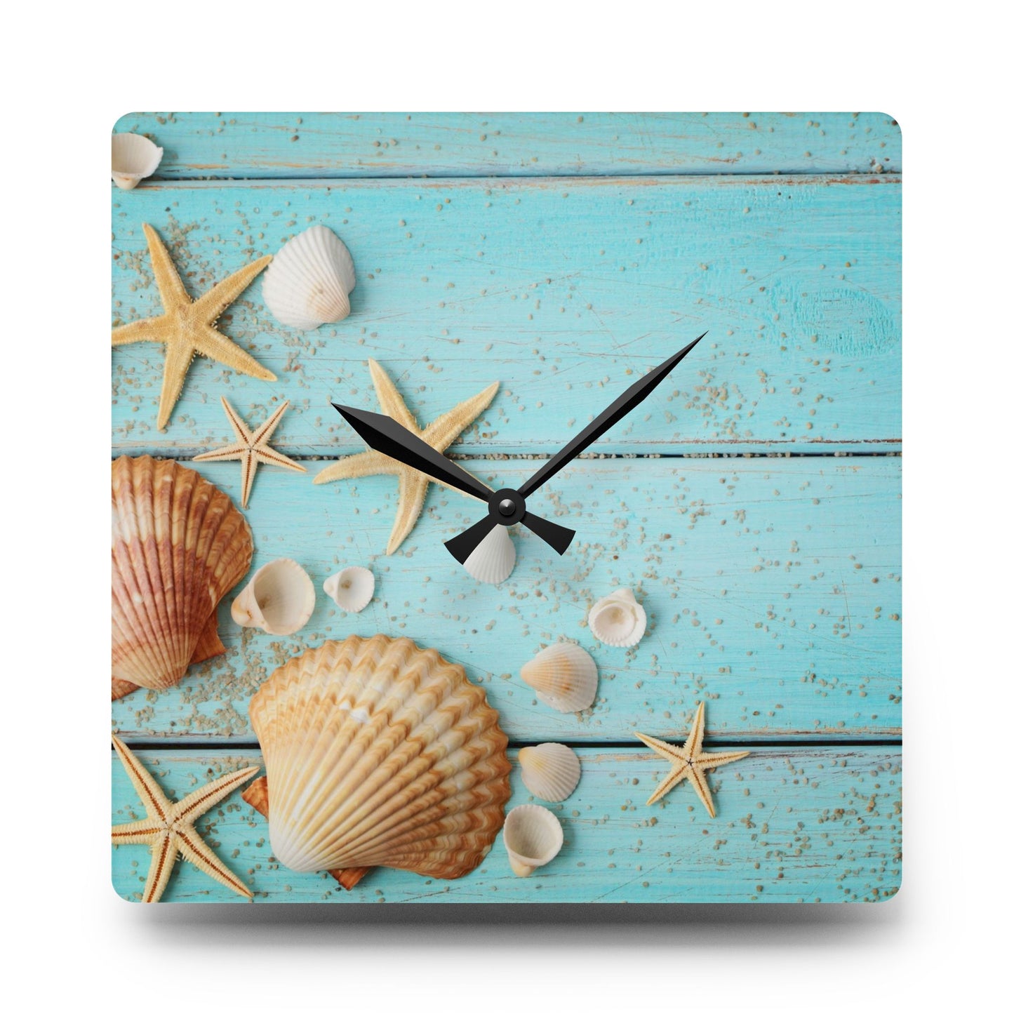 Sea Shells Acrylic Wall Clock - Coastal Beach Home Office Decor