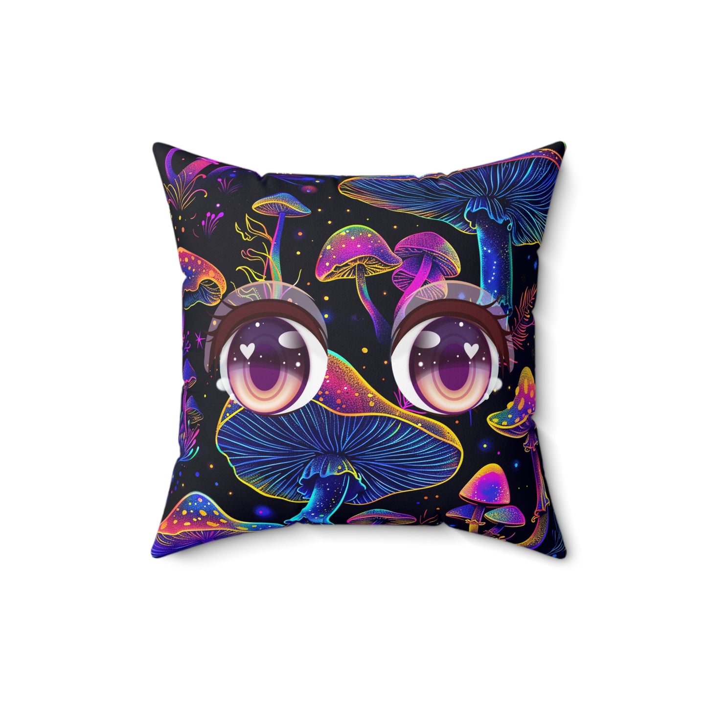 Decorative Spun Polyester Square Pillow, Stylish Mushroom Pattern with Eyes Decor for Home or Office, Great Gift Idea for Any Occasion for Anyone