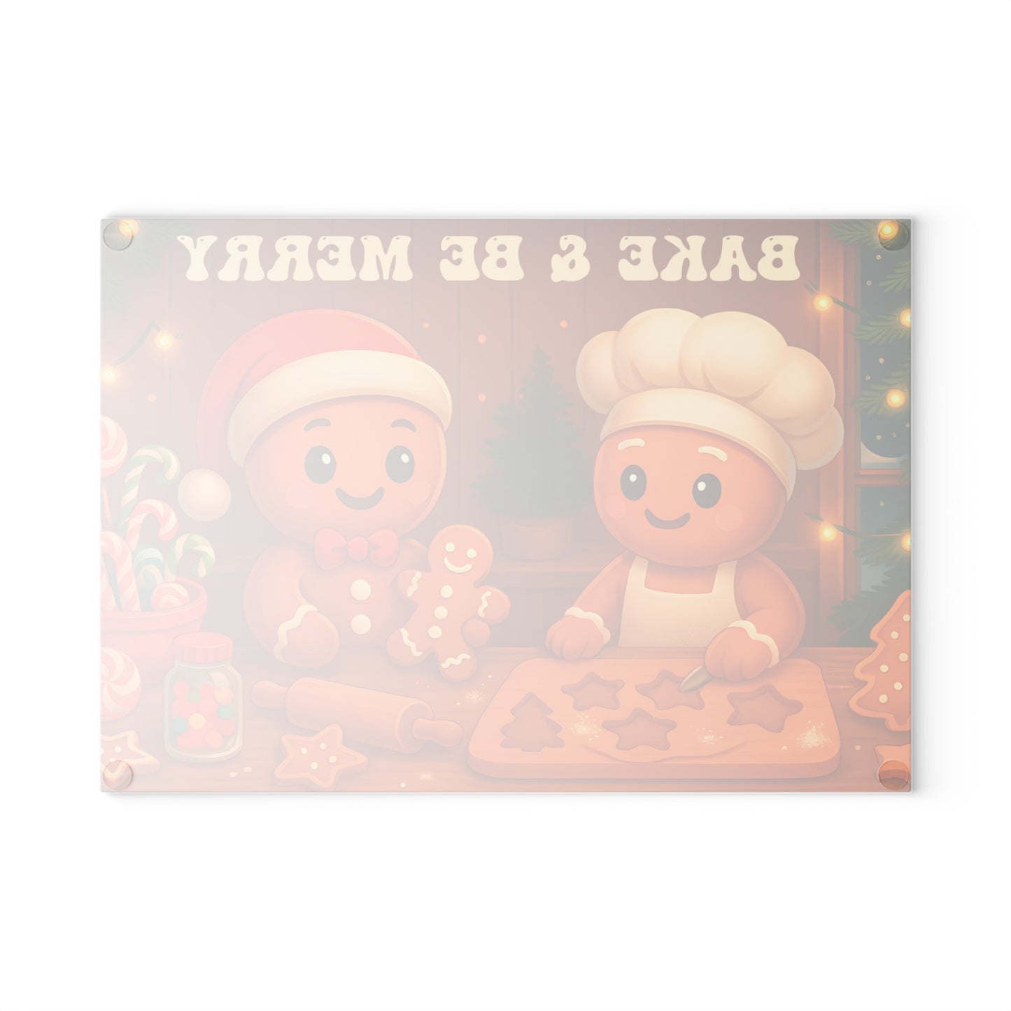 Festive Gingerbread Glass Cutting Board - "Bake & Be Merry"