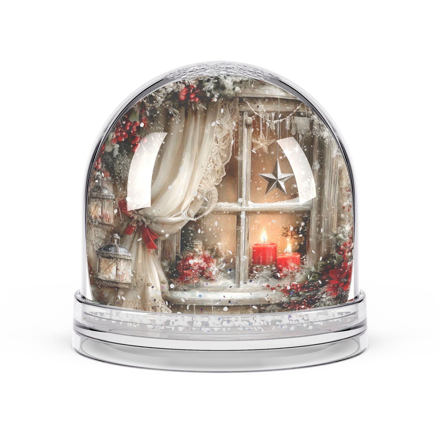 Cozy Christmas Window Snow Globe — Rustic Holiday Home Decor