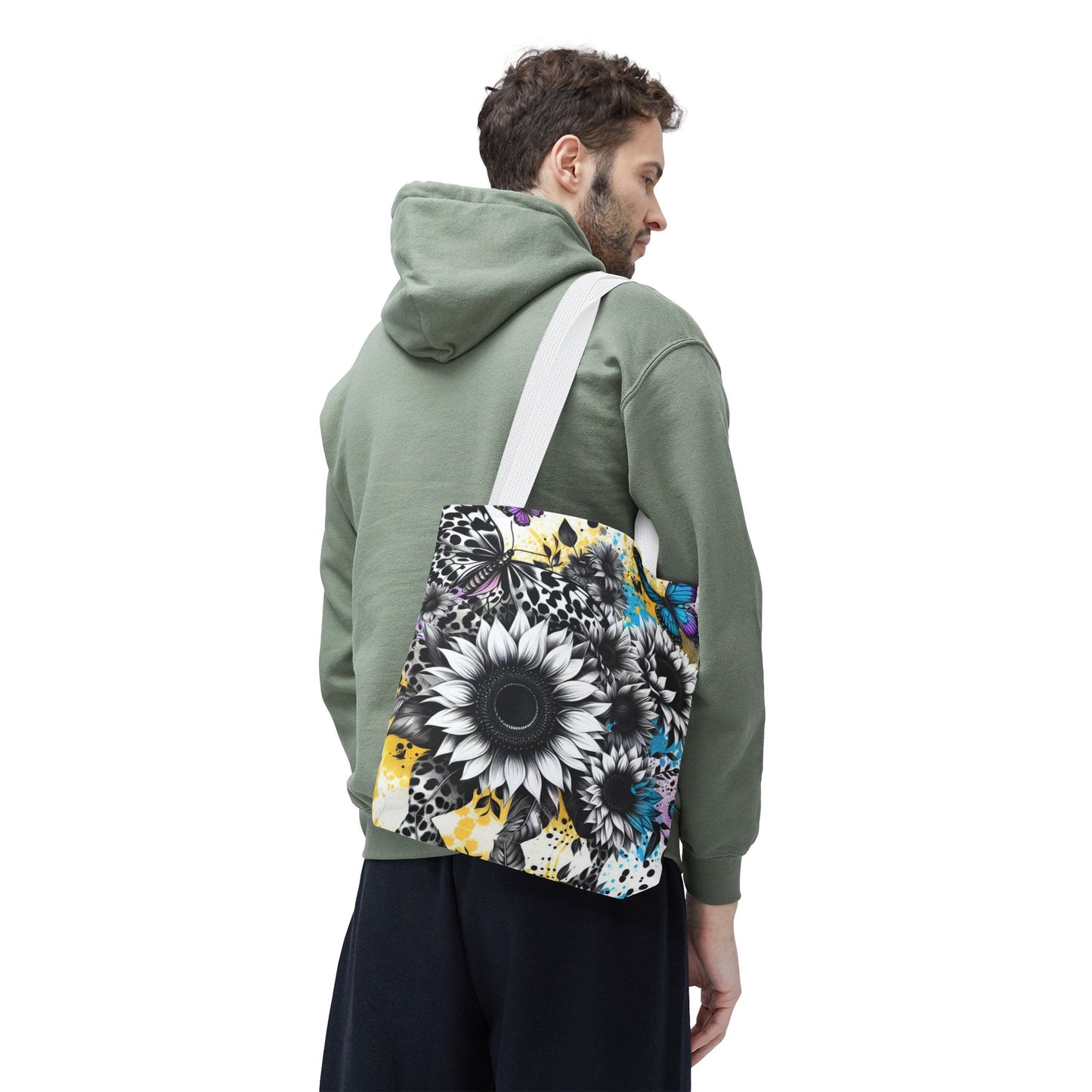Sunflower & Butterflies Tote Bag — Color Splash Floral All-Over Print