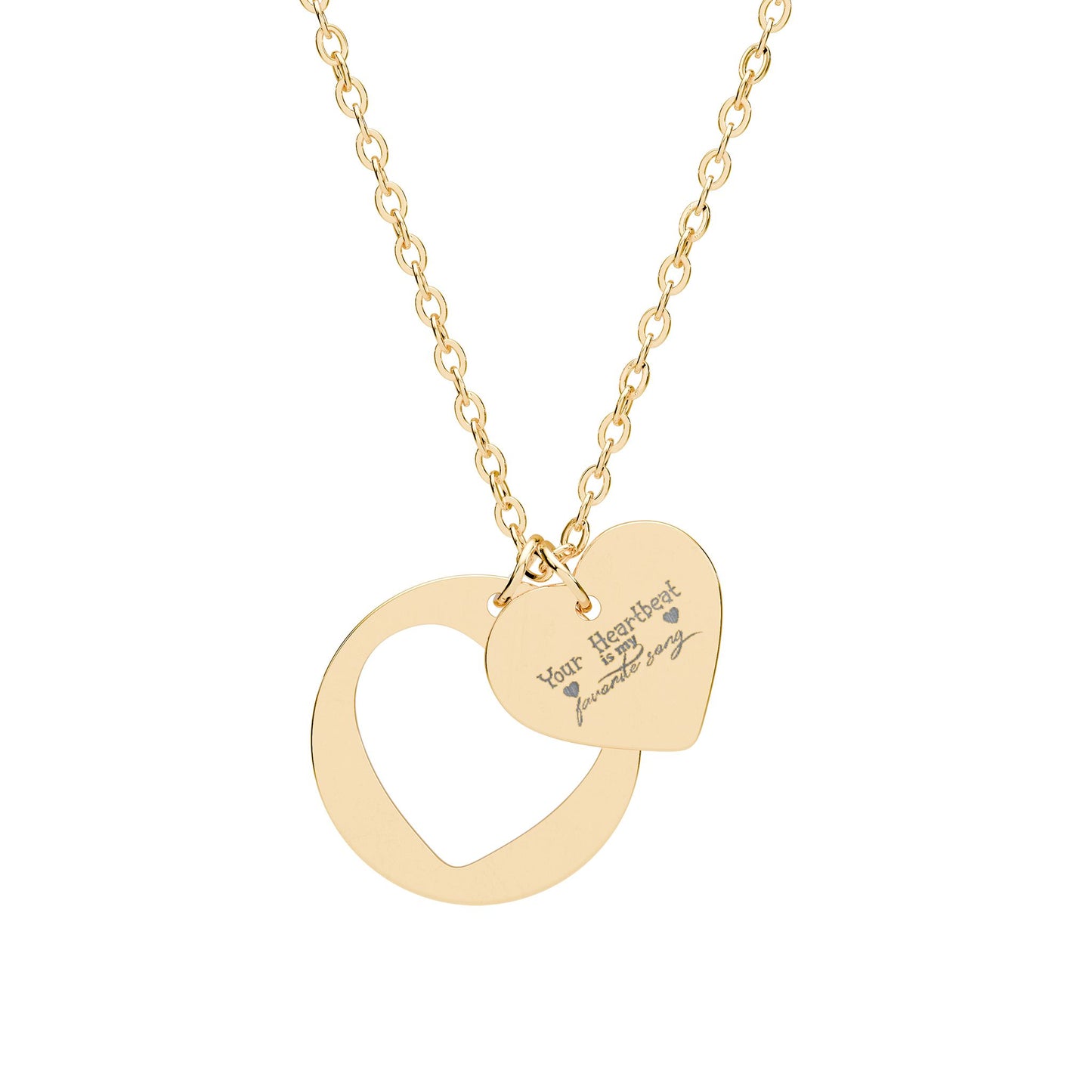Your Heartbeat Is My Favorite Song Necklace - Heart Cutout Pendant Silver & Rose Gold